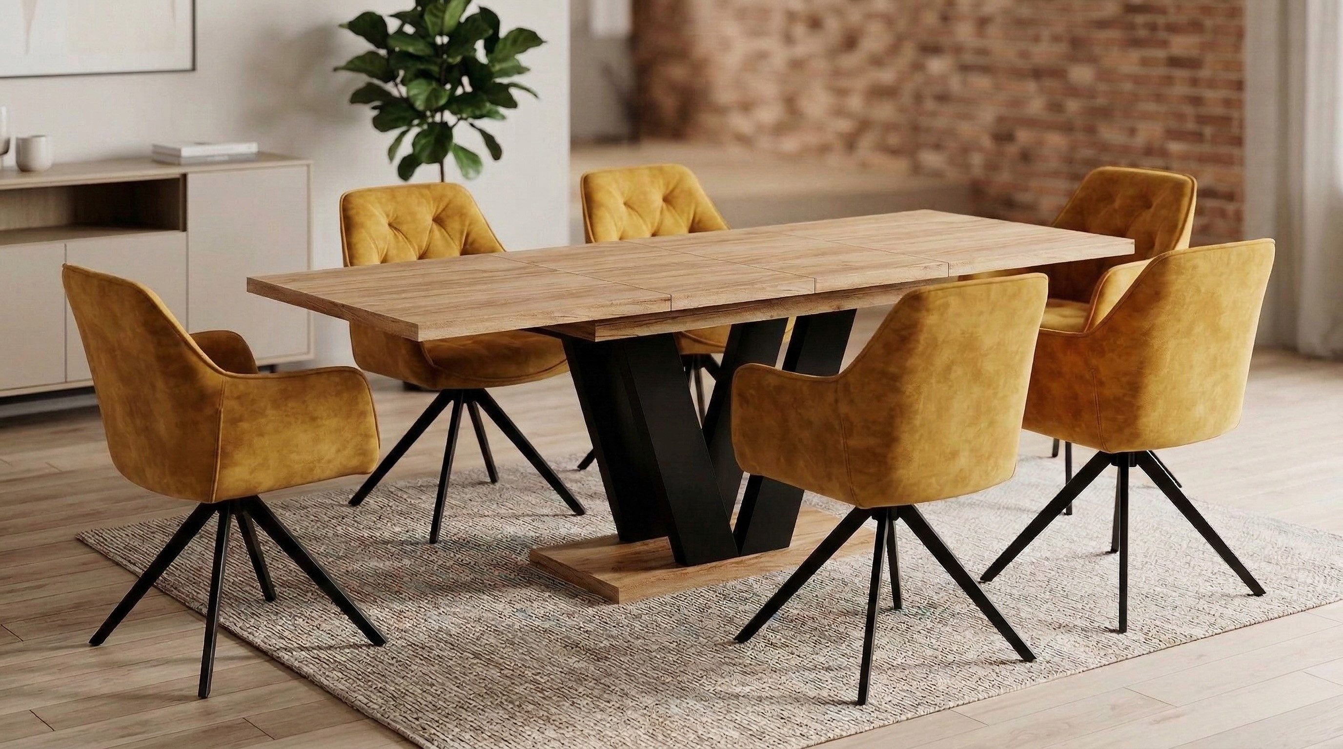 Endo-Moebel Essgruppe Essgruppe Esstisch ausziehbar 130/210cm mit 6 Stühlen Set Samt Bezug, (7-tlg)