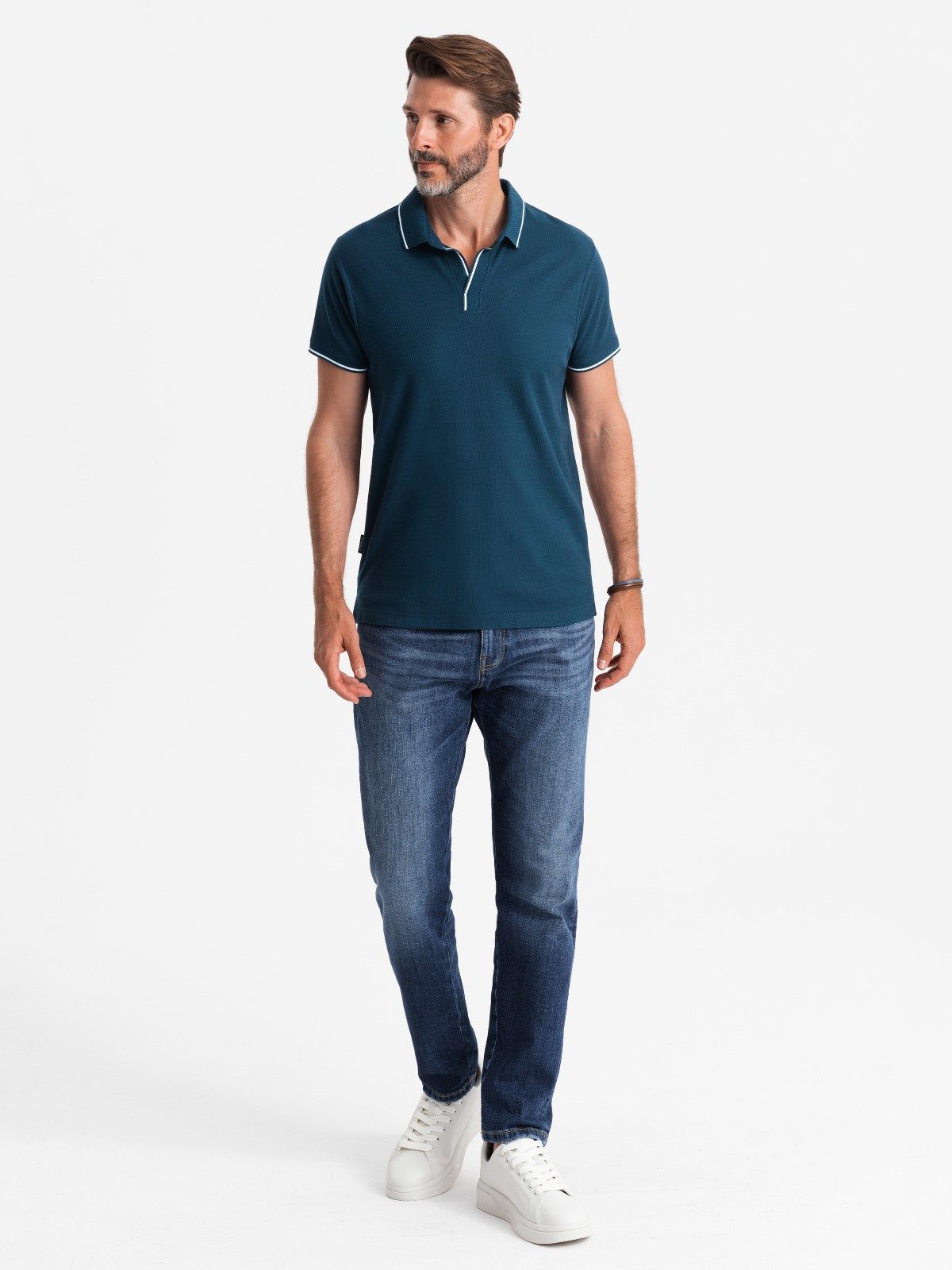 OMBRE Poloshirt Poloshirt aus Piqué-Strick für Herren ohne Knöpfe