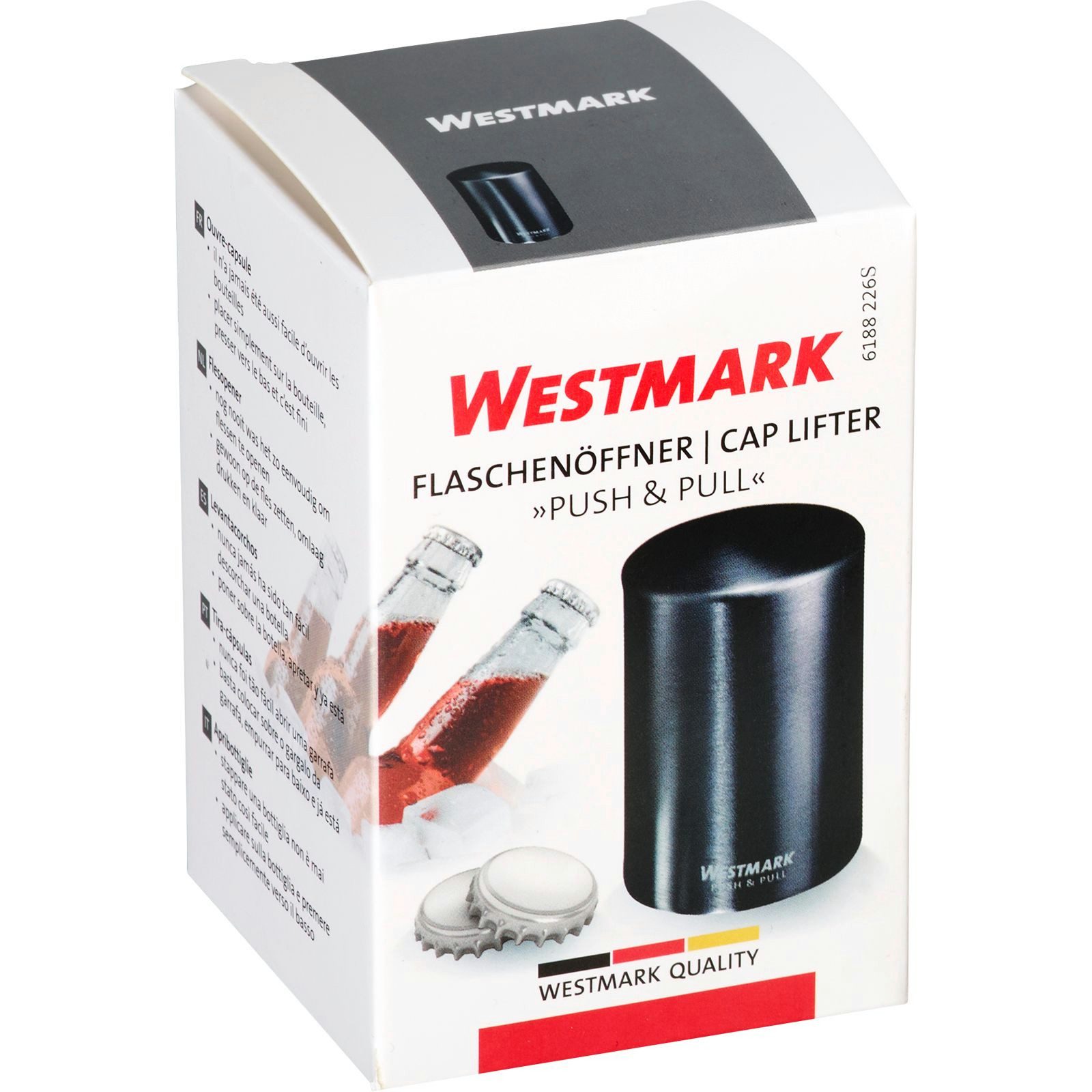 WESTMARK Flaschenöffner Flaschenöffner »Push & Pull«, schwarz (1-tlg), platzsparend, magnetisch, automatisches Öffnen