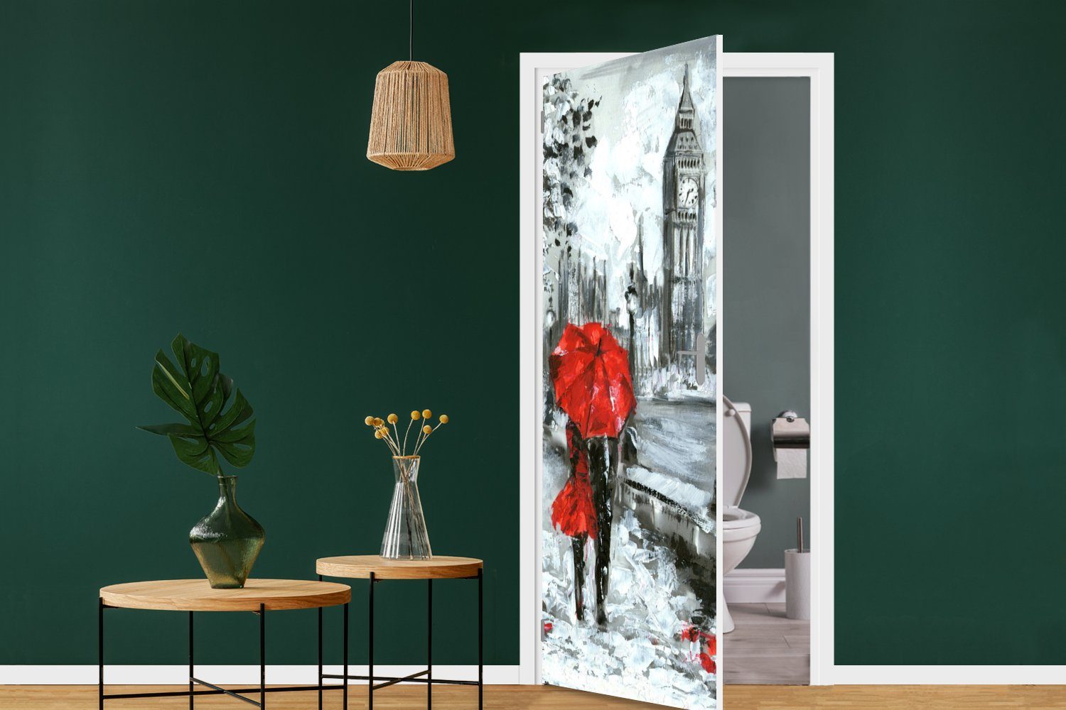 Türtapete Fototapete - - Gemälde St), Tür, Regenschirm bedruckt, MuchoWow Türaufkleber, 75x205 für Matt, (1 cm Öl,
