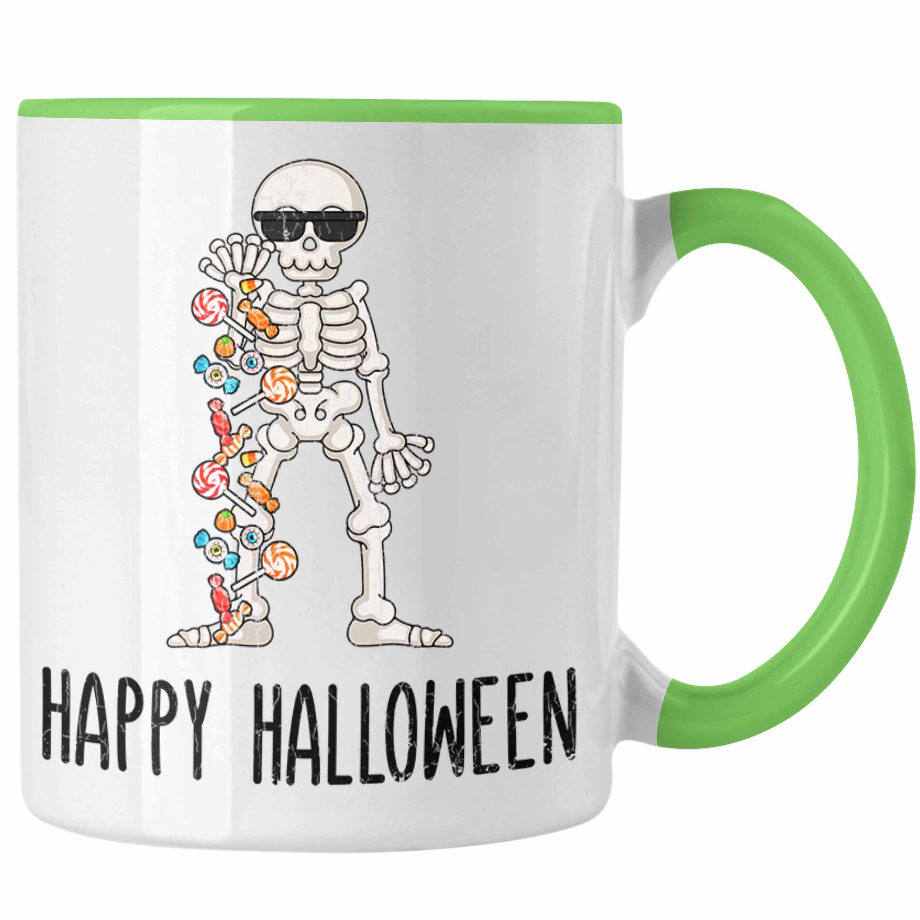 Trendation Tasse Halloween Tasse Kürbis Halloween Grün Skelet Becher Happy Dekoration