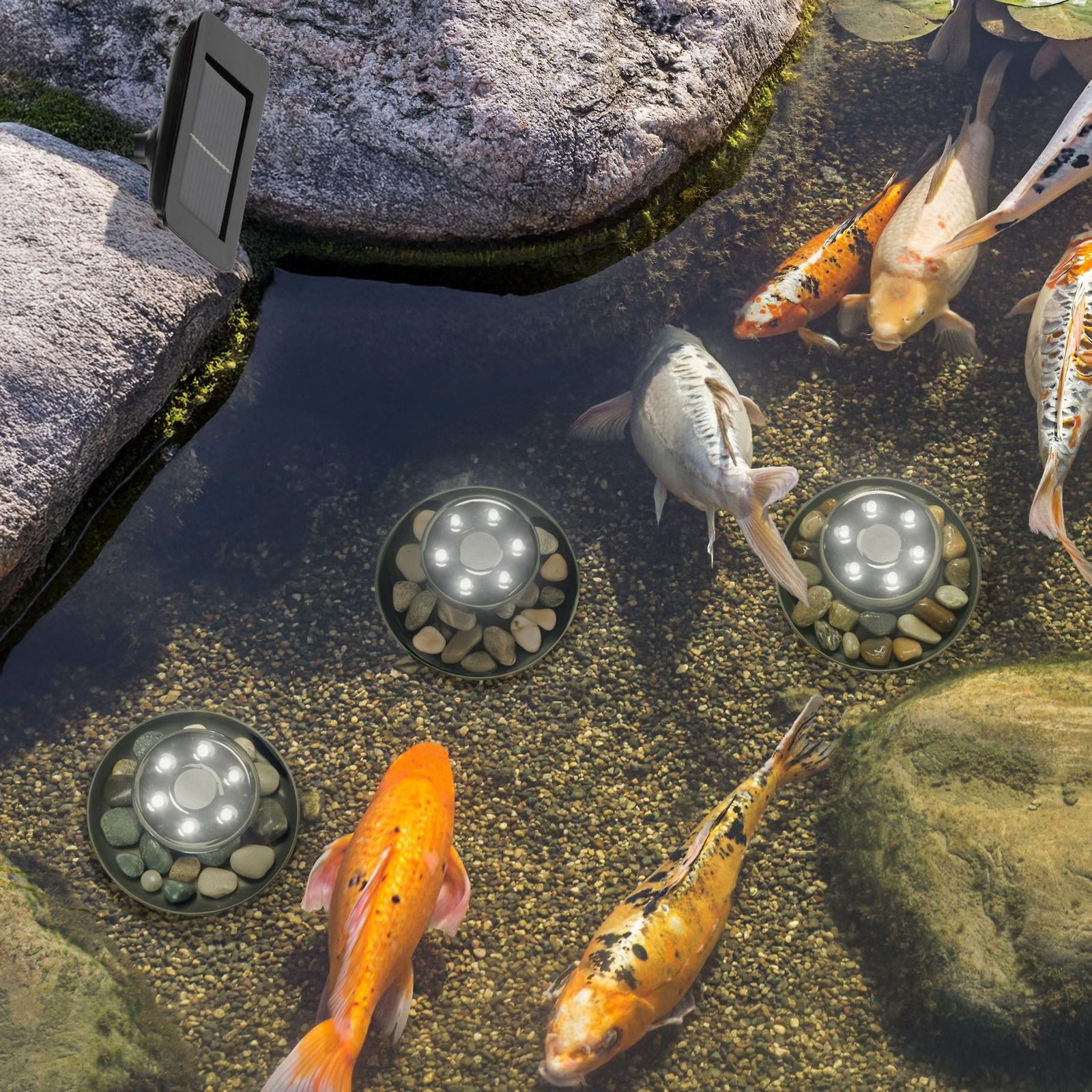 Gravidus LED Teichleuchte Solar Gartenteich Strahler-Set Unterwasserbeleuch günstig online kaufen
