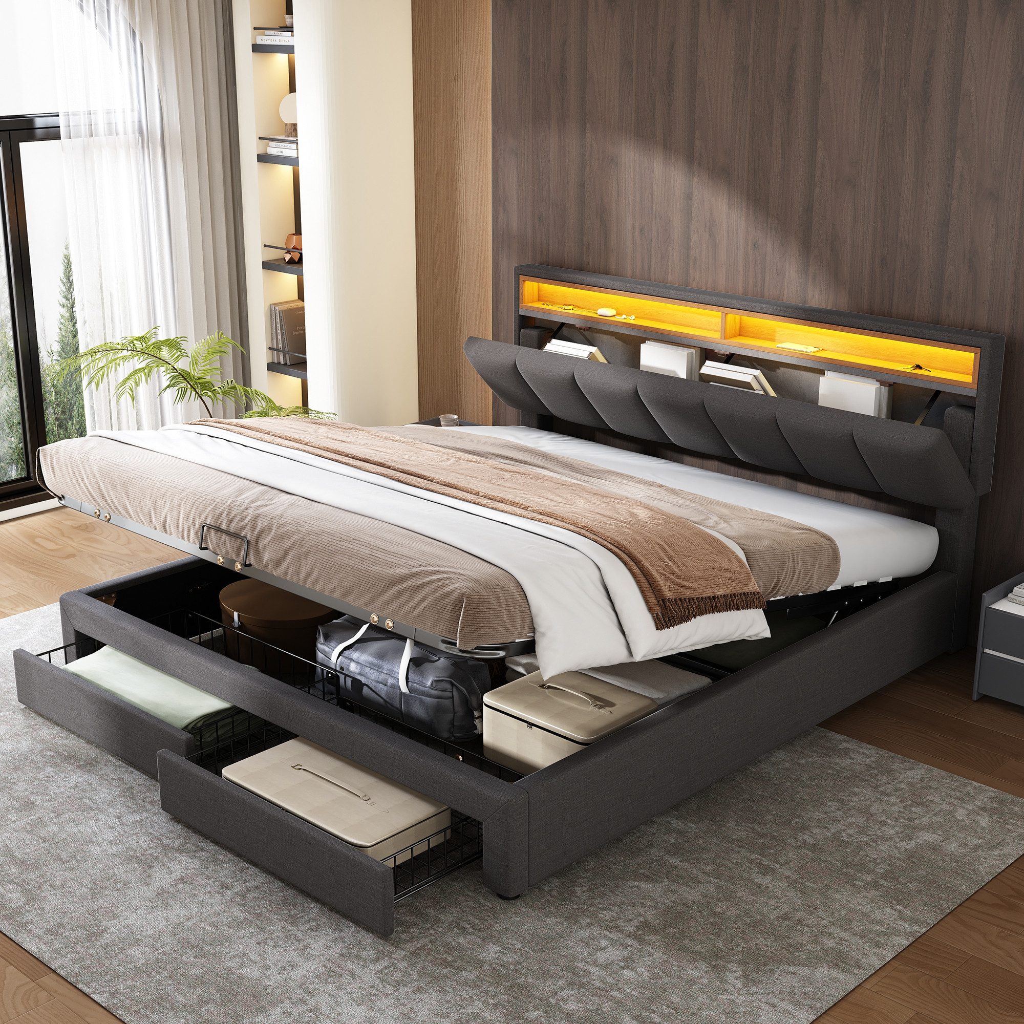STILVORA Polsterbett Doppelbett 180×200cm mit Bettkasten,Funktionsbett günstig online kaufen