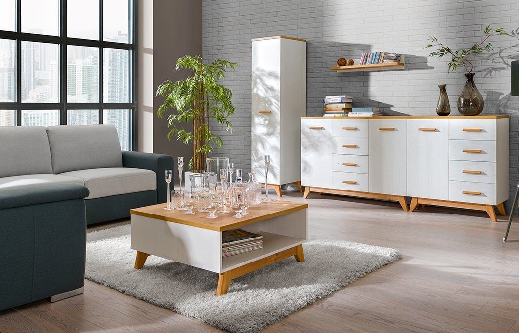 Beistelltisch), Stauraum Stylefy (Wohzimmertisch, Skandinavisch Andersen Couchtisch Eiche Massivholz, Svetlin unter Nash stellbar, Tischplatte, Spanplatte Kiefer Design, variabel