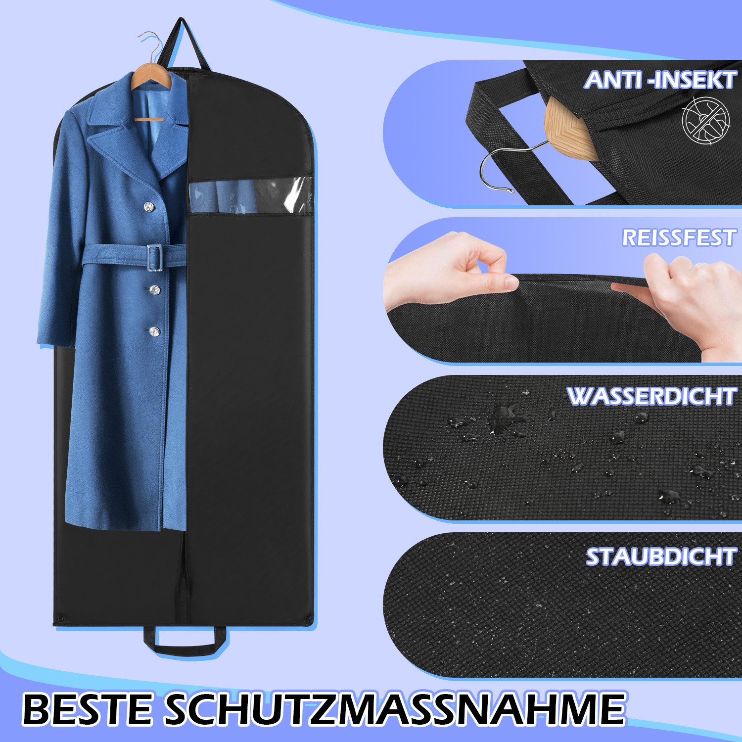 Clanmacy Sitzsack Kleidersack Schutzhülle Kleidertasche Deluxe Reisesack Kleiderhülle (3 St) – Bild 4 von 5