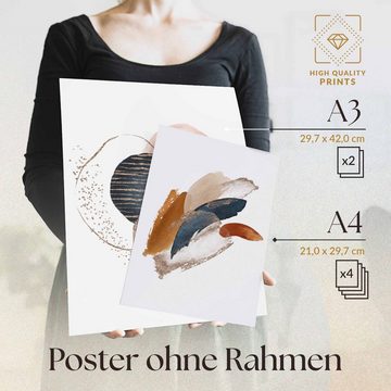 Heimlich Poster Set als Wohnzimmer Deko, Bilder DINA3 & DINA4, Abstrakt Aquarell I, Abstrakt