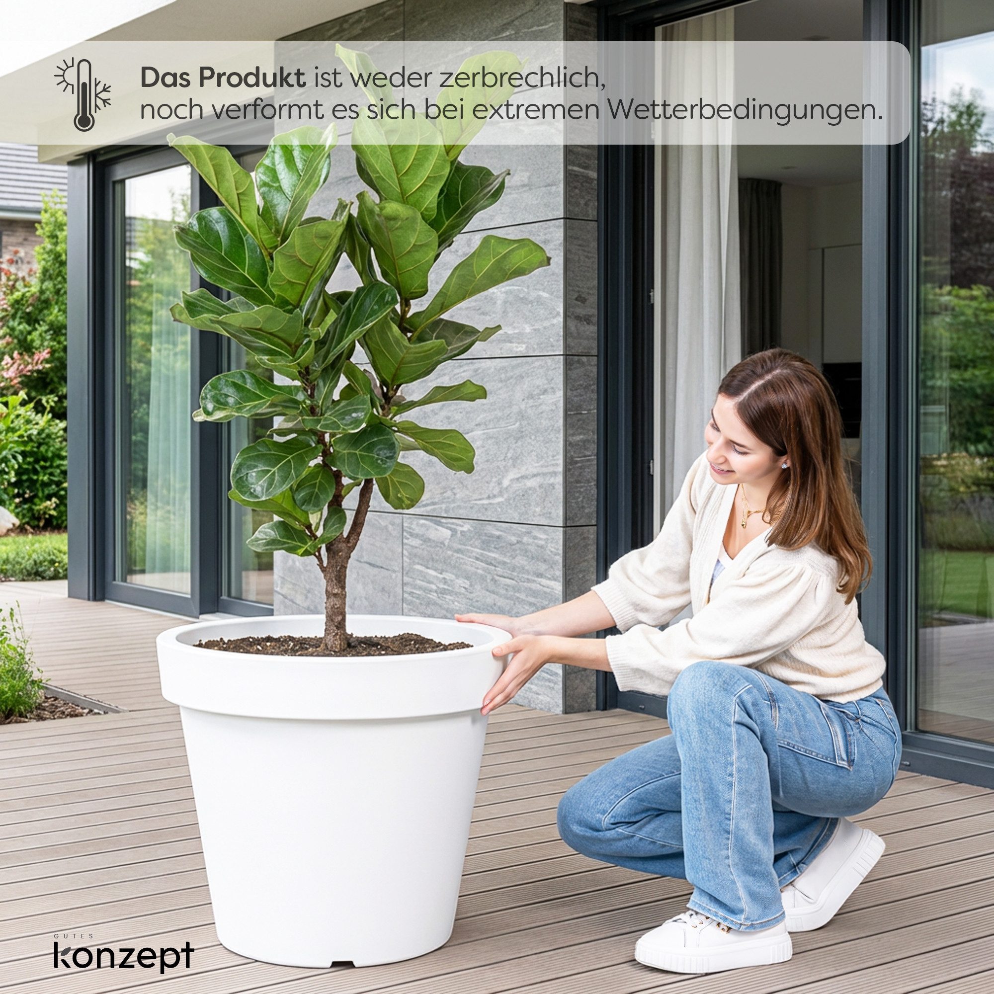 KONZEPT Blumentopf 58 cm Durchmesser, H 52 cm, 87 L in konischer Form, aus Kunststoff, Geprägtem Rand, Konische Form, Stapelbar, Volumen: 87 L
