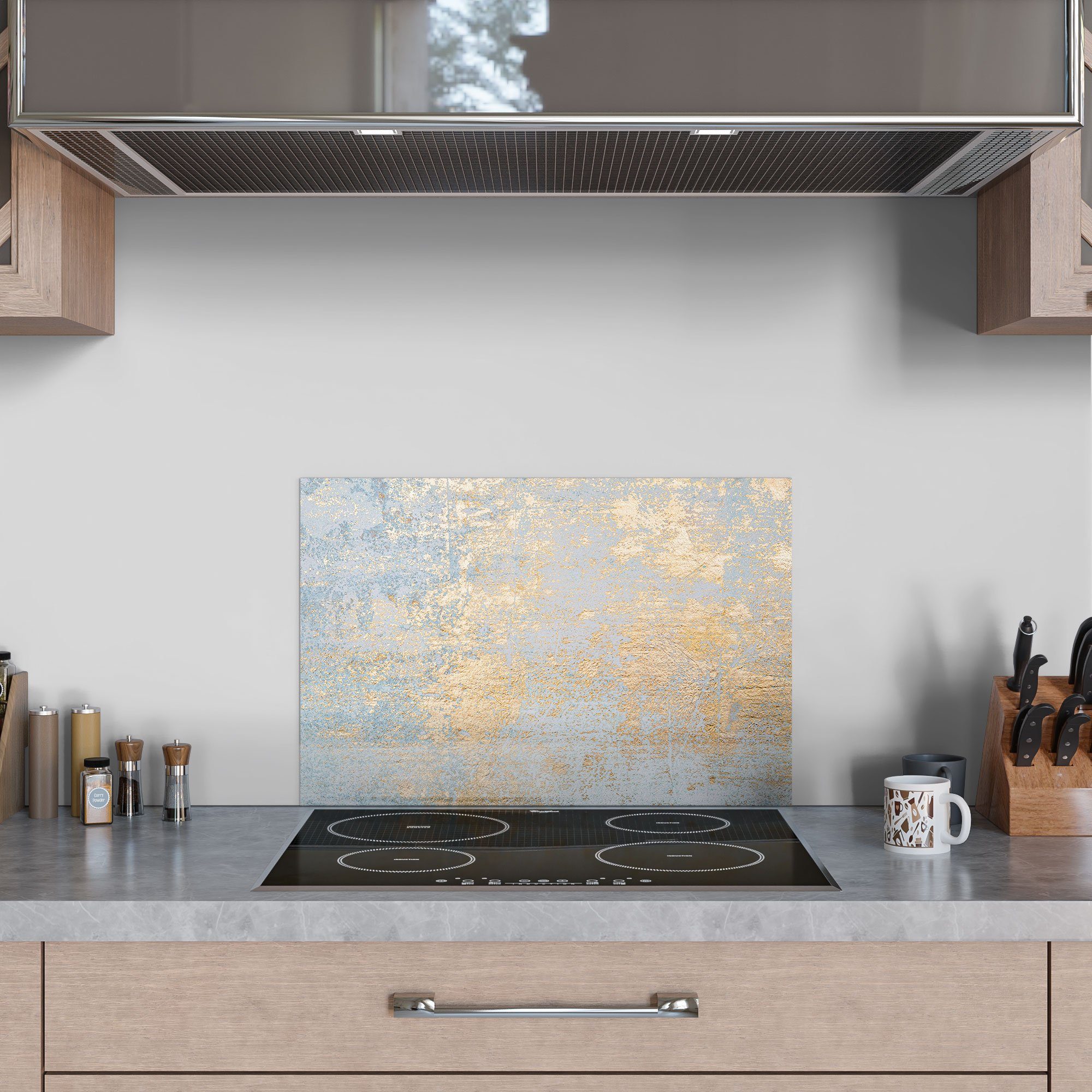 Glas Spritzschutz Gold-Struktur', 'Wand Küchenrückwand Badrückwand mit Herdblende DEQORI