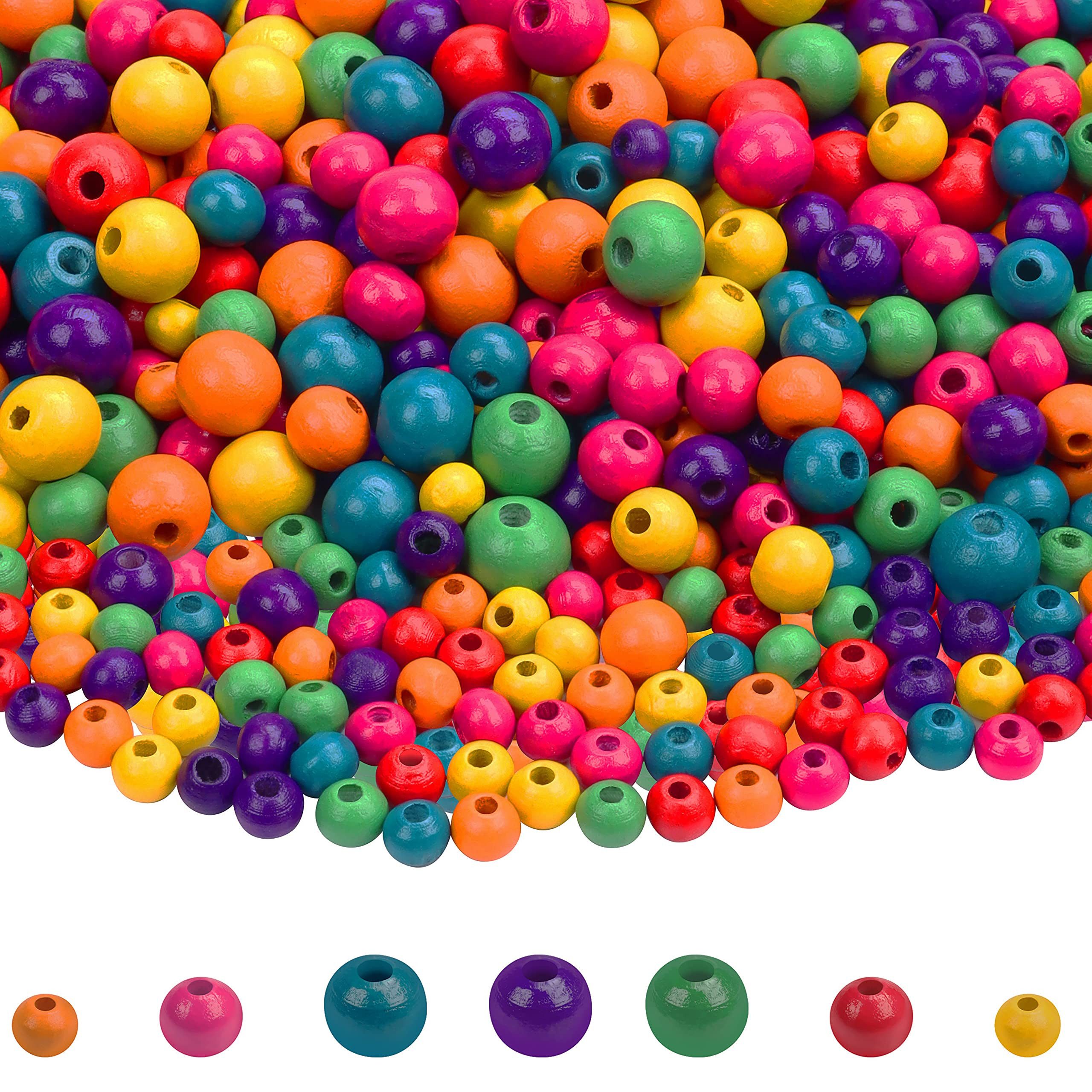 Bastelperlen Bunte Holzperlen - 1000 Stück - Naturholzperlen in 6mm, 8mm, 10mm