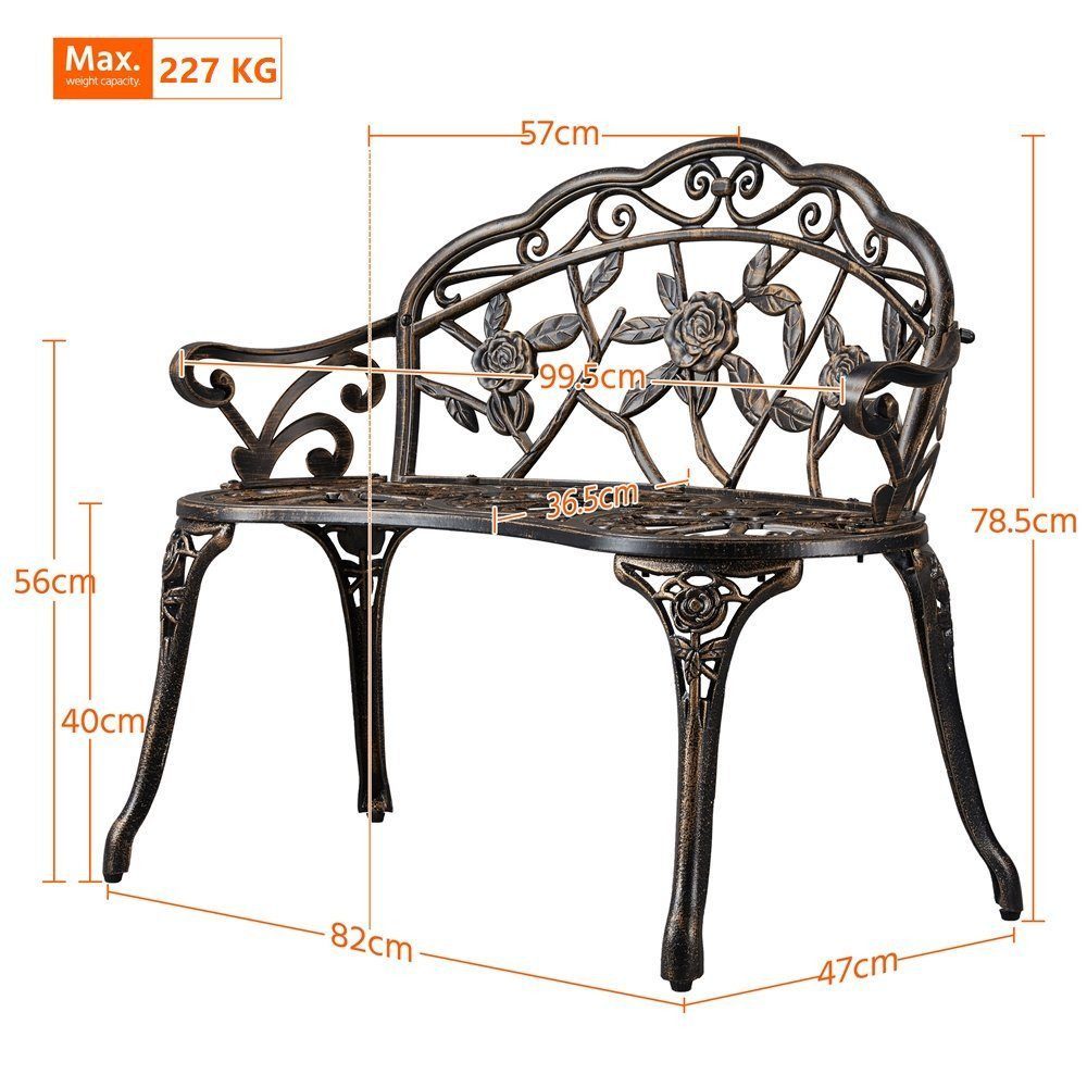 Yaheetech Gartenbank aus Aluminium mit Rosenmuster im Vintage-Stil, 2-Sitzer-Metallbank für Garten/Terrasse/Balkon – Bild 5 von 5