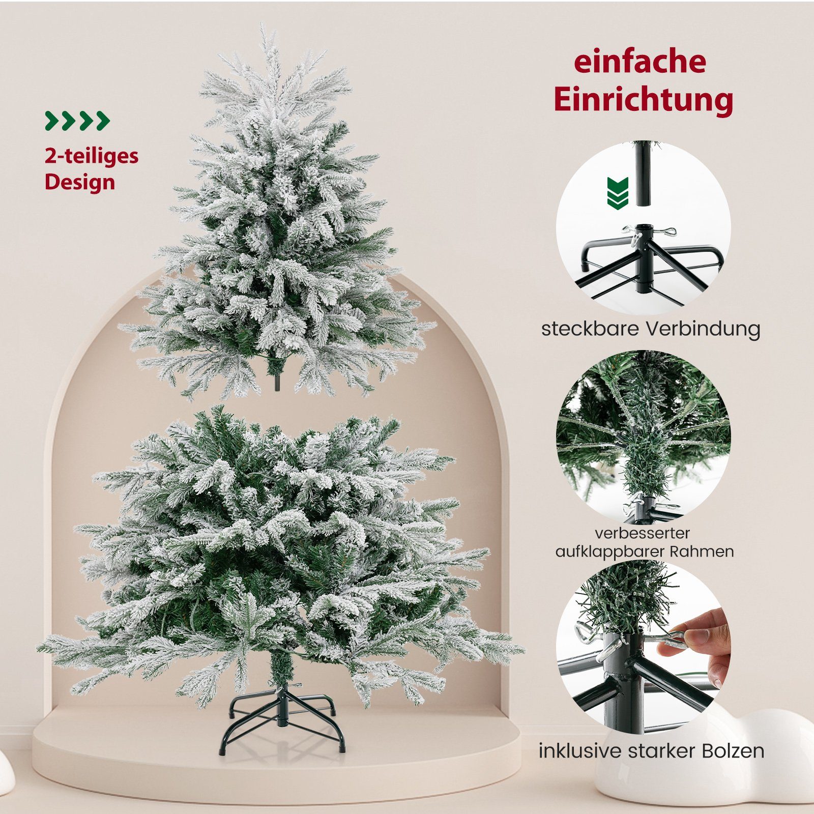 COSTWAY Künstlicher Weihnachtsbaum, mit Schnee, 200 LEDs & 688 Zweigspitzen