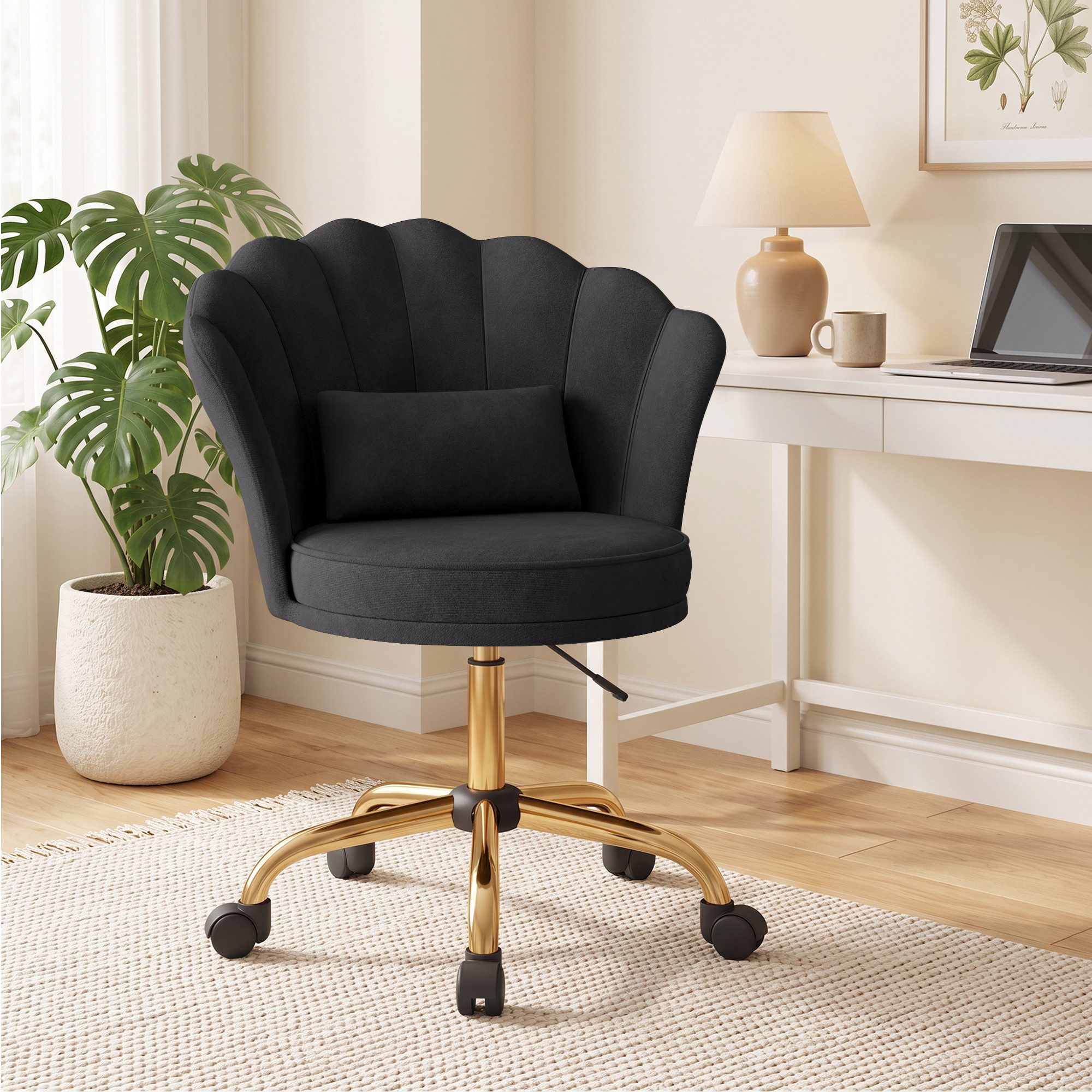 HawthyHome Bürostuhl Schreibtischstuhl mit Blütenrückenlehne, drehbar und höhenverstellbar (1 St), Samtbezug mit Kopfkissen, ergonomischer Stuhl