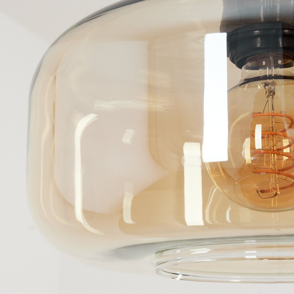 hofstein Hängeleuchte »Vizzini« Hängelampe Schirmen E27 Leuchtmittel, in ohne Metall/Glas Glas, mit Schwarz/Bernsteinfarben, aus