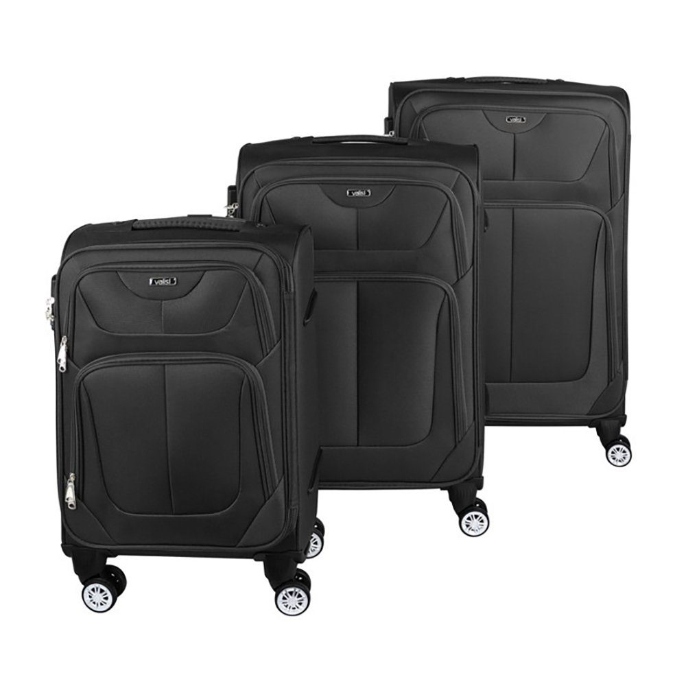 Valis Koffer Stoff Koffer 4x Doppelrollen, drehbar um 360° mit  Qualitäts-Zahlenschloss hoch Qualitativ Suitcase Valis Weichschalen  Trolleys M-XL