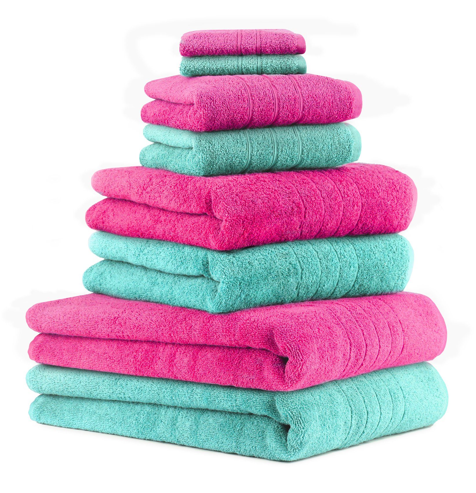 Betz Handtuch Set 8-TLG. Handtuch-Set Deluxe 100% Baumwolle 2 Badetücher 2 Duschtücher 2 Handtücher 2 Seiftücher Farbe Fuchsia und türkis, 100% Baumwolle, (8-tlg)