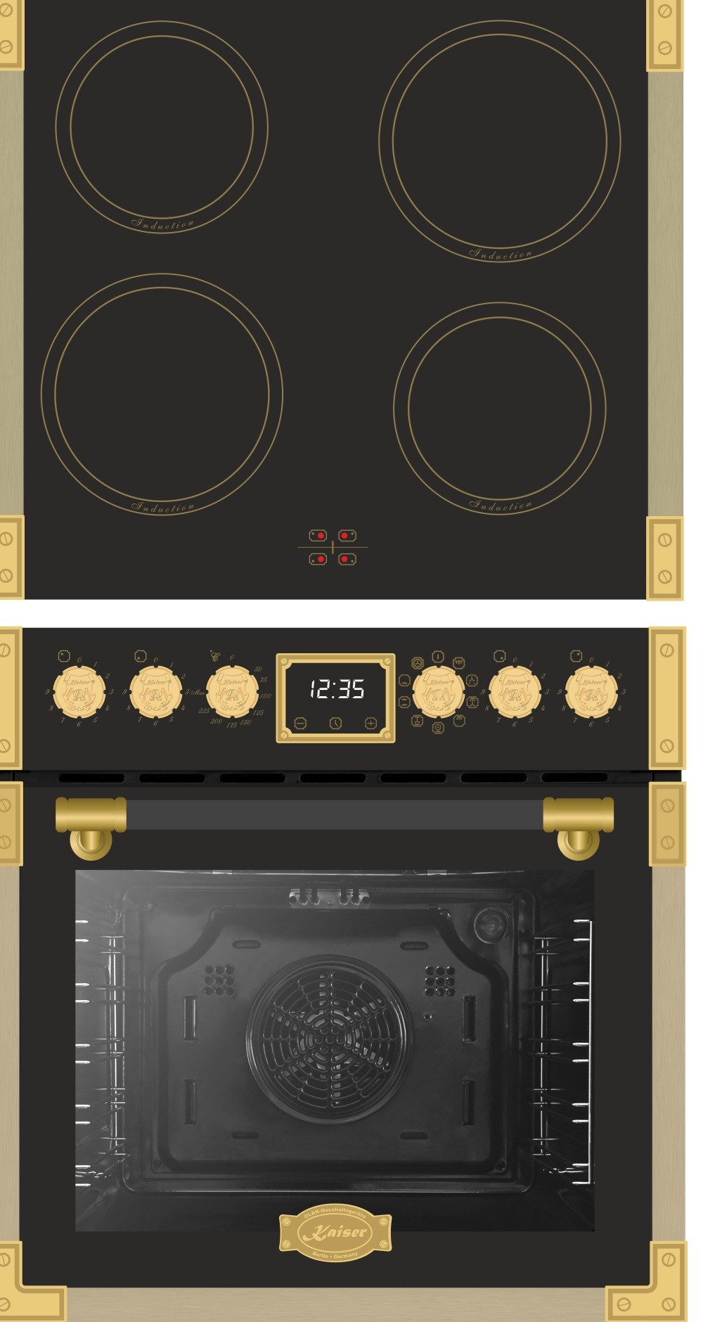 Kaiser Küchengeräte Induktions Herd-Set Art Deco EHC 6776 I AD Retro Herdset Backofen mit Induktionskochfeld, mit 1-fach-Teleskopauszug, Katalytische, Herd Set Induktion, Retro Backofen mit Induktion,Air-Fry