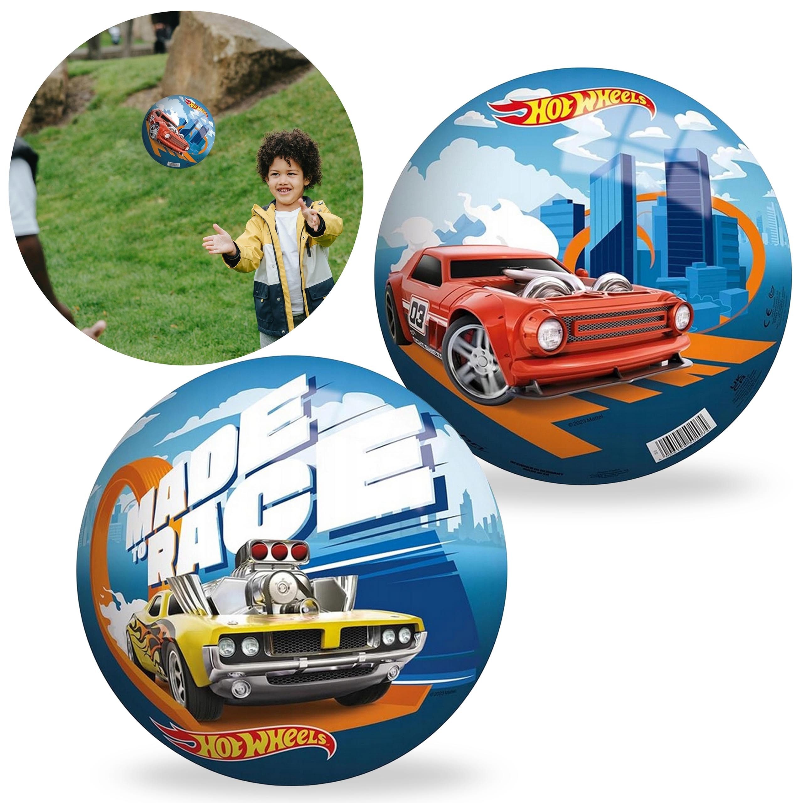 Flummi Hot Wheels Bunter Gummiball 23 cm, STRANDBALL, FÜR KINDER 10 MONATE+