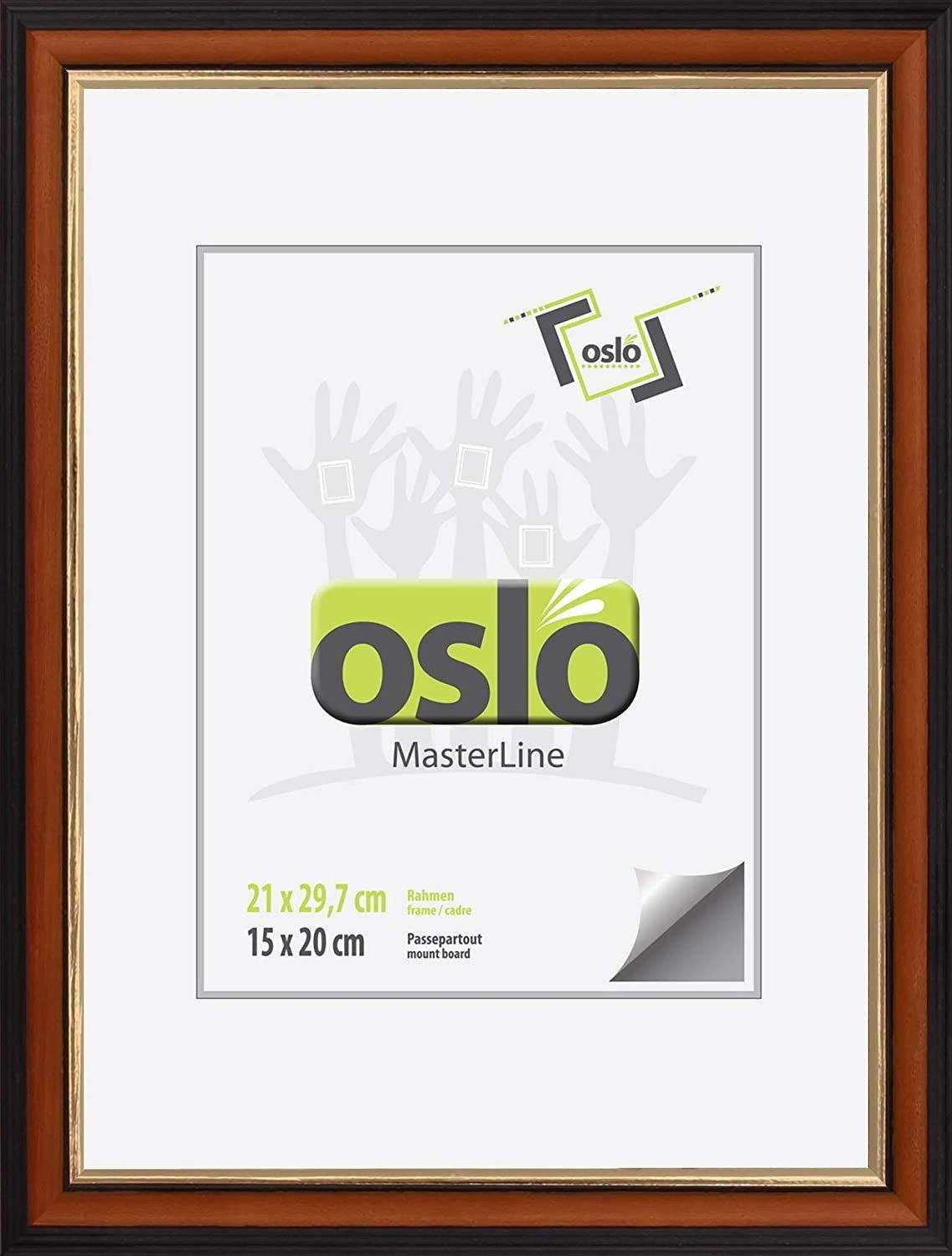 Oslo MasterLine Einzelrahmen Bilderrahmen 21 x 30 cm Urkundenformat DIN A4 exakt 21 x 29,7 cm, Urkundenrahmen braun-gold Holz FSC Echtglas stabiler Aufsteller