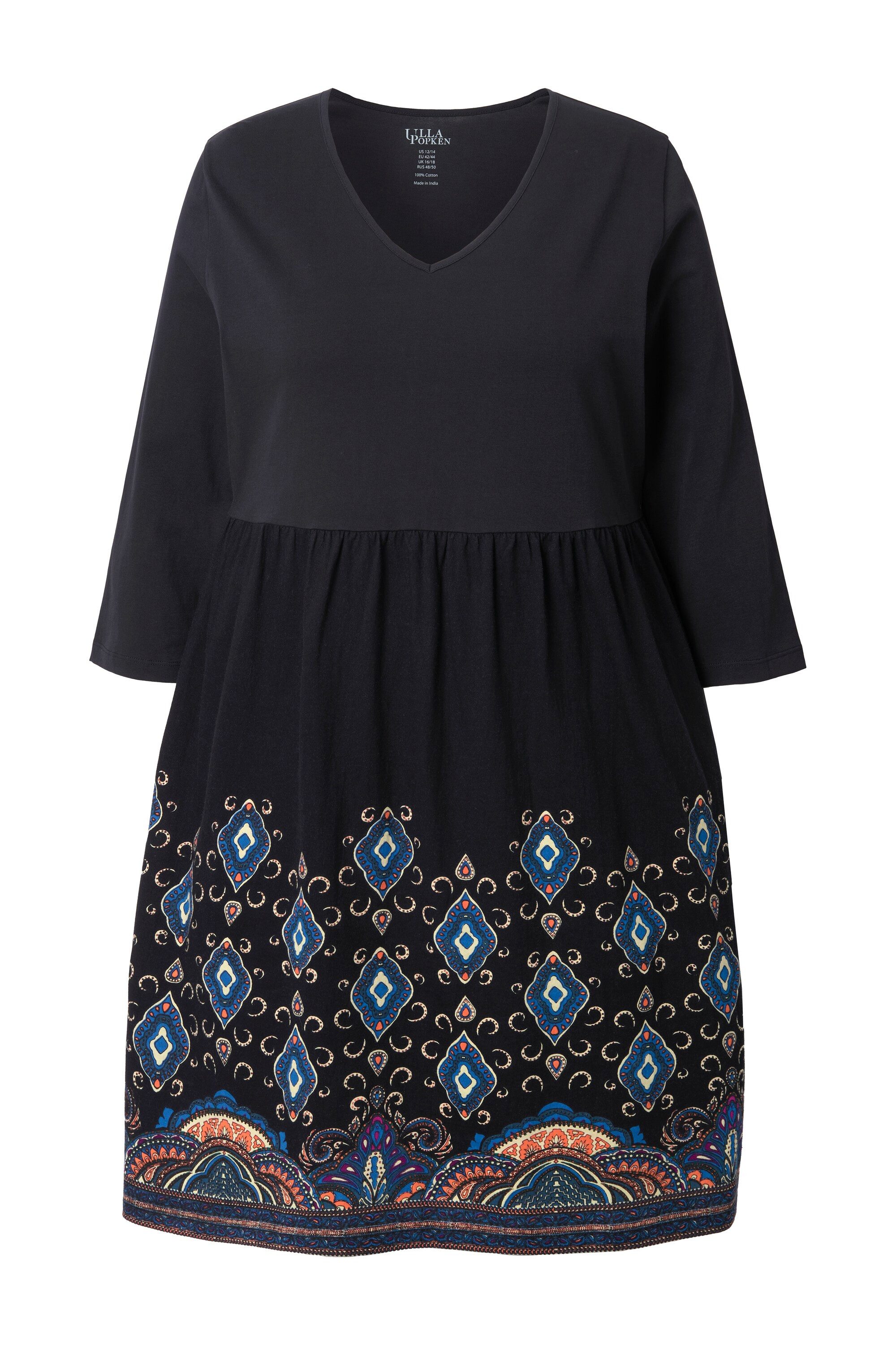 Ulla Popken Jerseykleid Jerseykleid A-Linie V-Ausschnitt 3/4-Arm Taschen günstig online kaufen