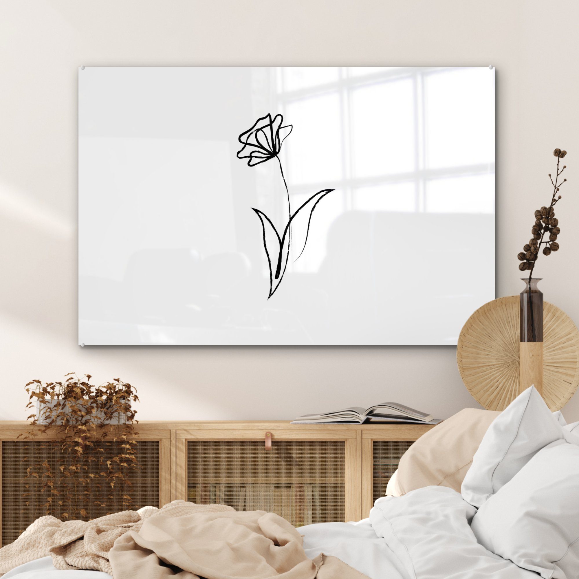 MuchoWow Acrylglasbild Linienkunst - Tulpen St), - (1 Wohnzimmer & Schlafzimmer Acrylglasbilder Minimalismus
