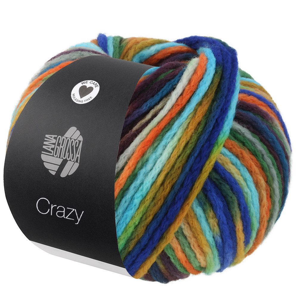 LANA GROSSA CRAZY Voluminöses Merinogarn mit lebendigen Farbprints Häkelwolle, 140 m (95 % superwash Merino-Schurwolle für weichen Garncharakter, Lebendige Farbprints für individuelle Statement-Looks), 100 g