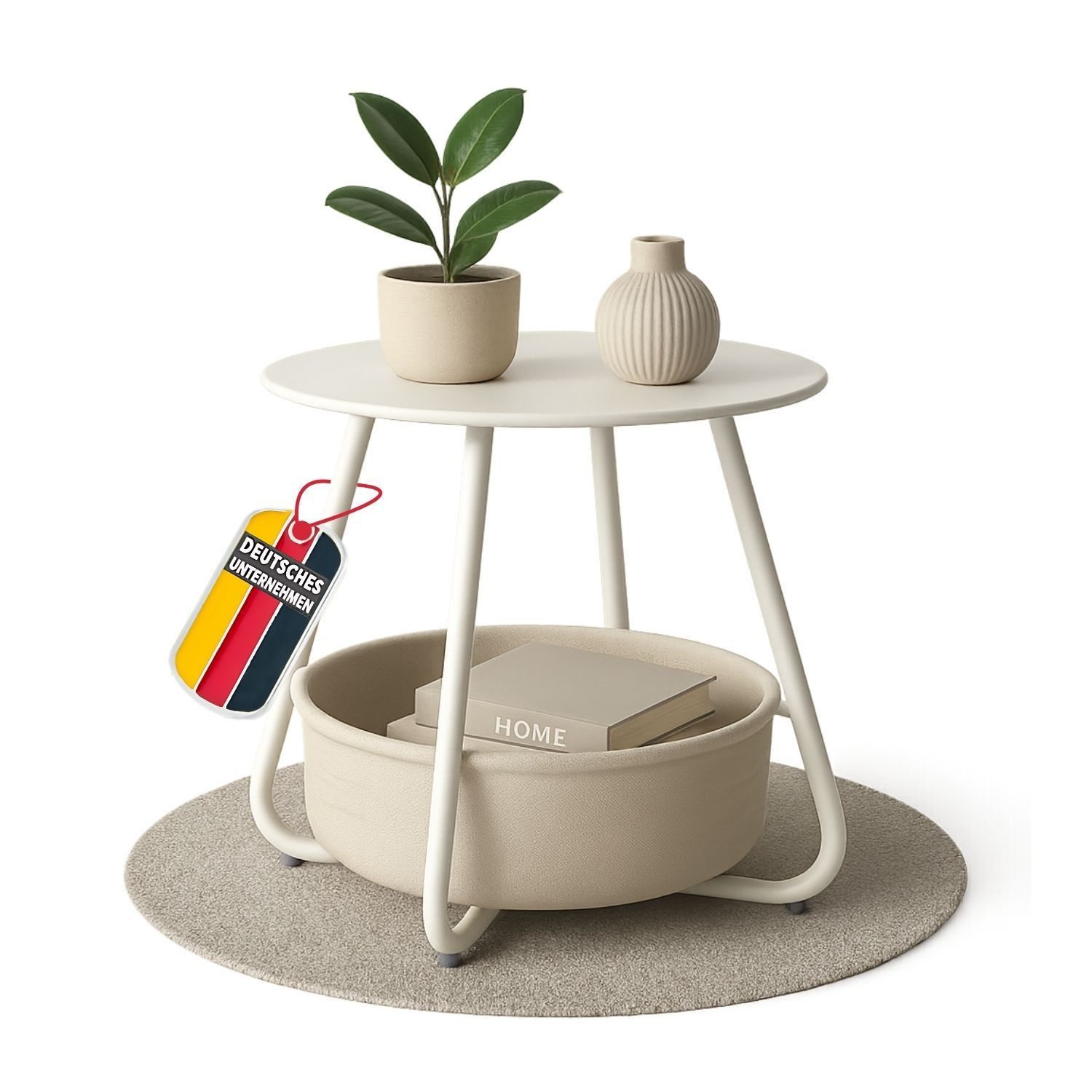 Coemo Wohnzimmertisch KOSI, Weiß Metallgestell Couchtisch mit Aufbewahrungskorb Canvas