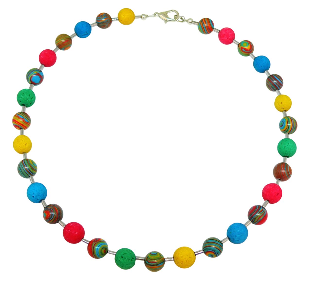 traumschmuck Perlenkette 116f Halskette Perlen Malachit bunt Lava rot türkis gelb grün (Geschenk, Muttertag, Weihnachten, Geburtstag, Valentinstag, incl. Schmuckbox), handgefertigt, Made in Germany