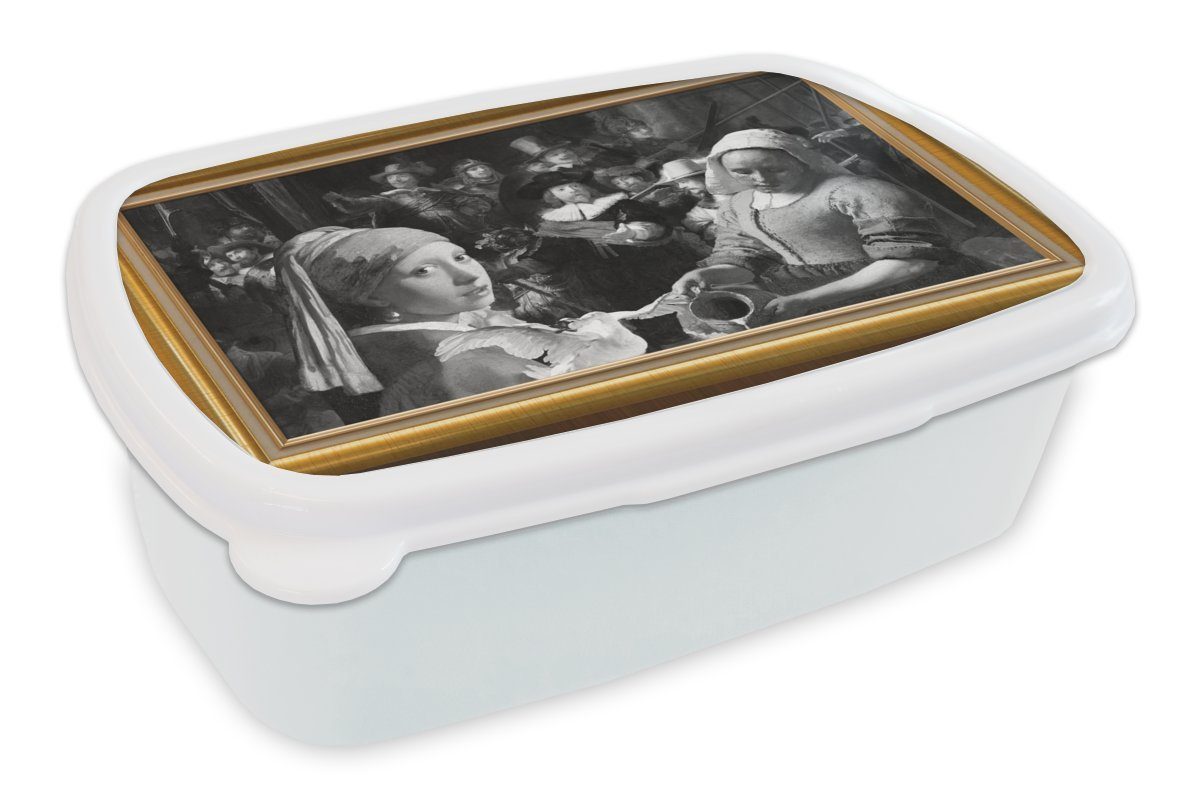 MuchoWow Lunchbox Kunst - Alte Meister - Gold - Liste, Kunststoff, (2-tlg), Brotbox für Kinder und Erwachsene, Brotdose, für Jungs und Mädchen weiß