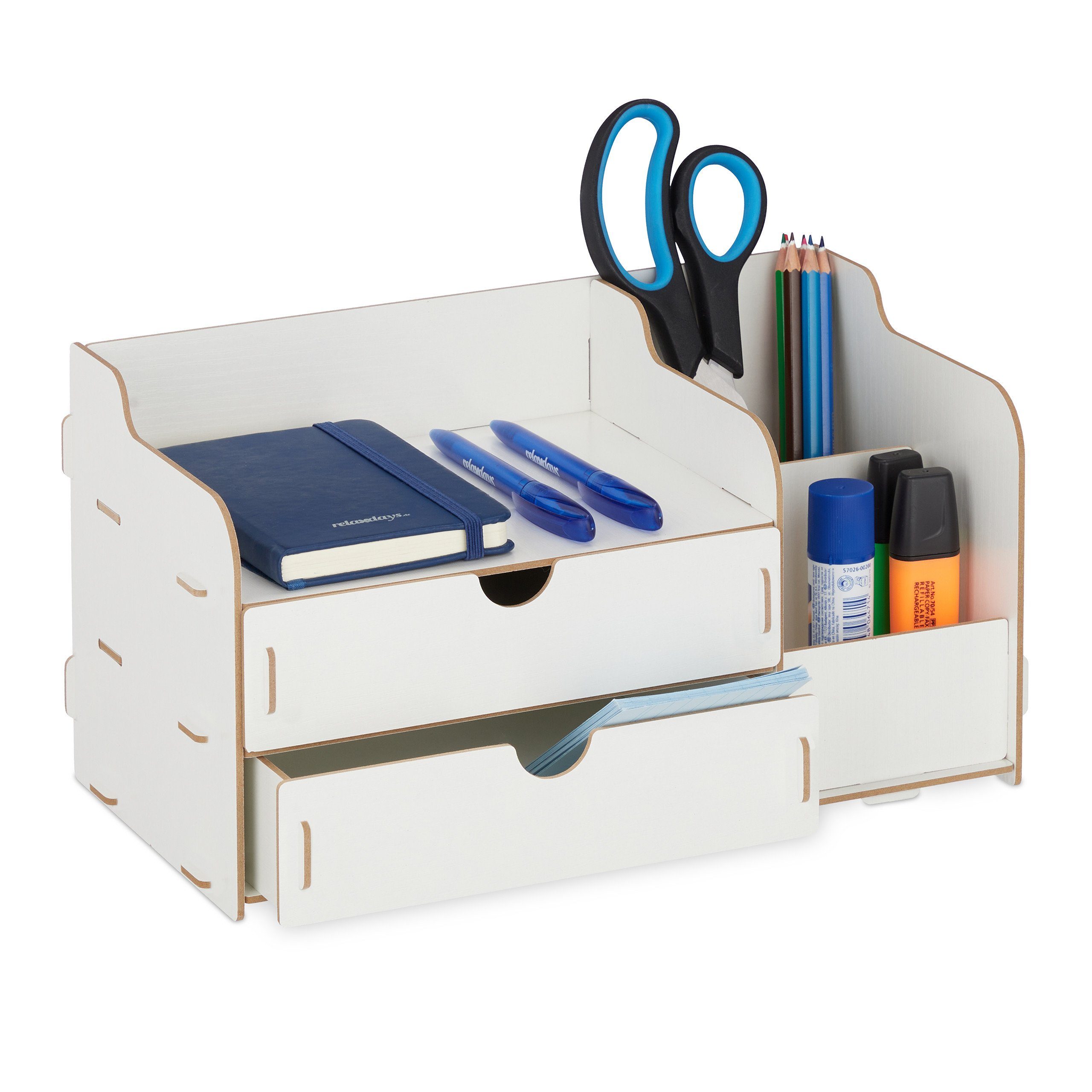 relaxdays Organizer Schreibtisch Organizer mit Schubladen, Weiß | Bad-Organizer