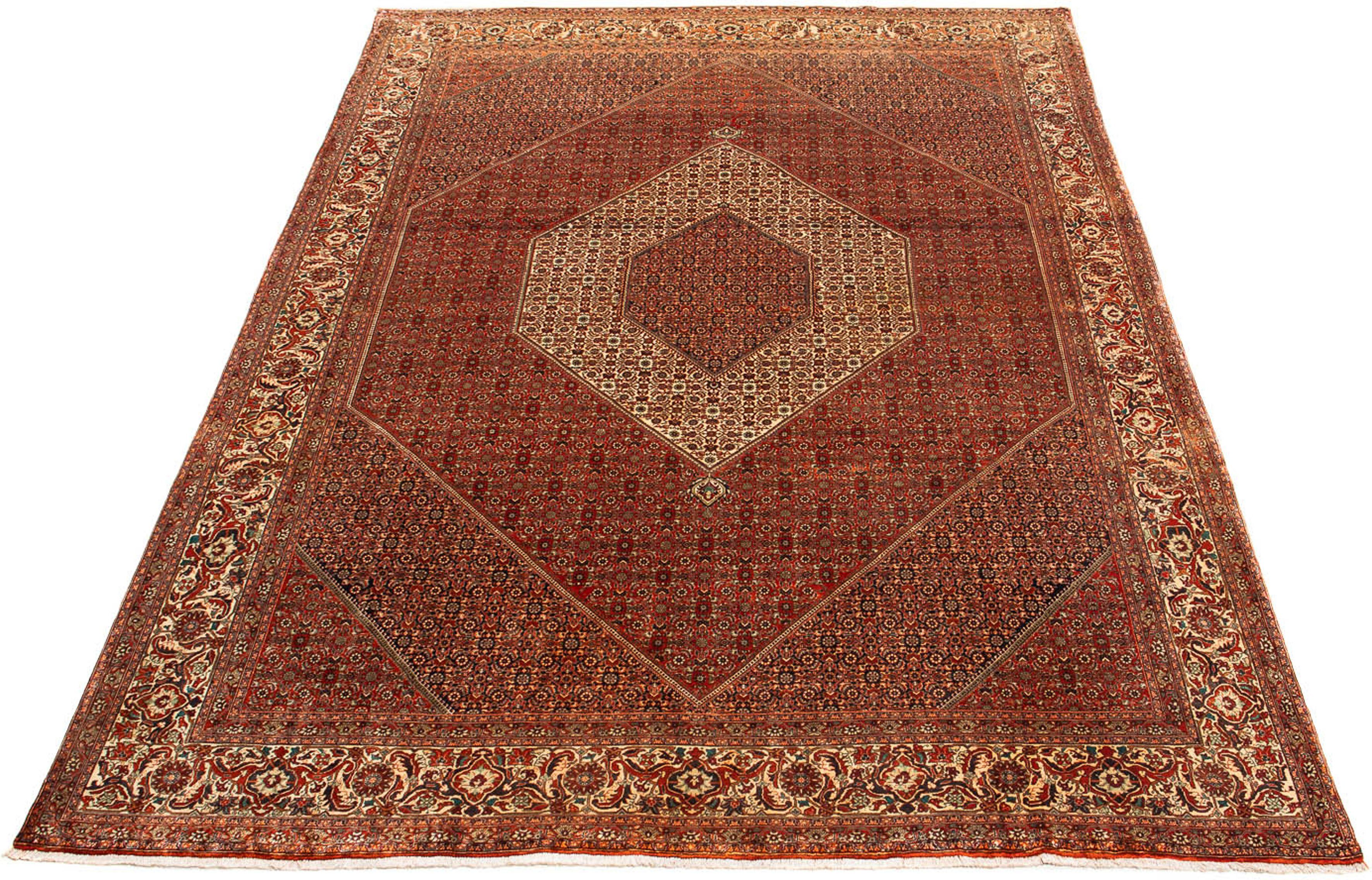 Orientteppich Perser - Bidjar - 373 x 297 cm - rost, morgenland, rechteckig, Höhe: 15 mm, Wohnzimmer, Handgeknüpft, Einzelstück mit Zertifikat