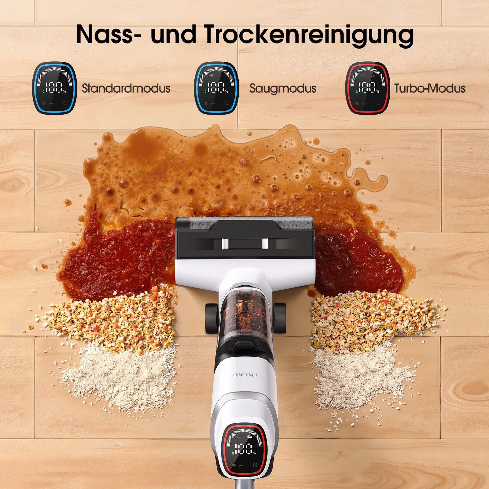 lubluelu Nass-Trocken-Akkusauger BVC-T8A Akku Nass Trockensauger 18.000 Pa Saugleistung Selbstreinigung, 190 W, beutellos, Kantenreinigung <0,6cm / Selbstreinigung per Knopfdruck