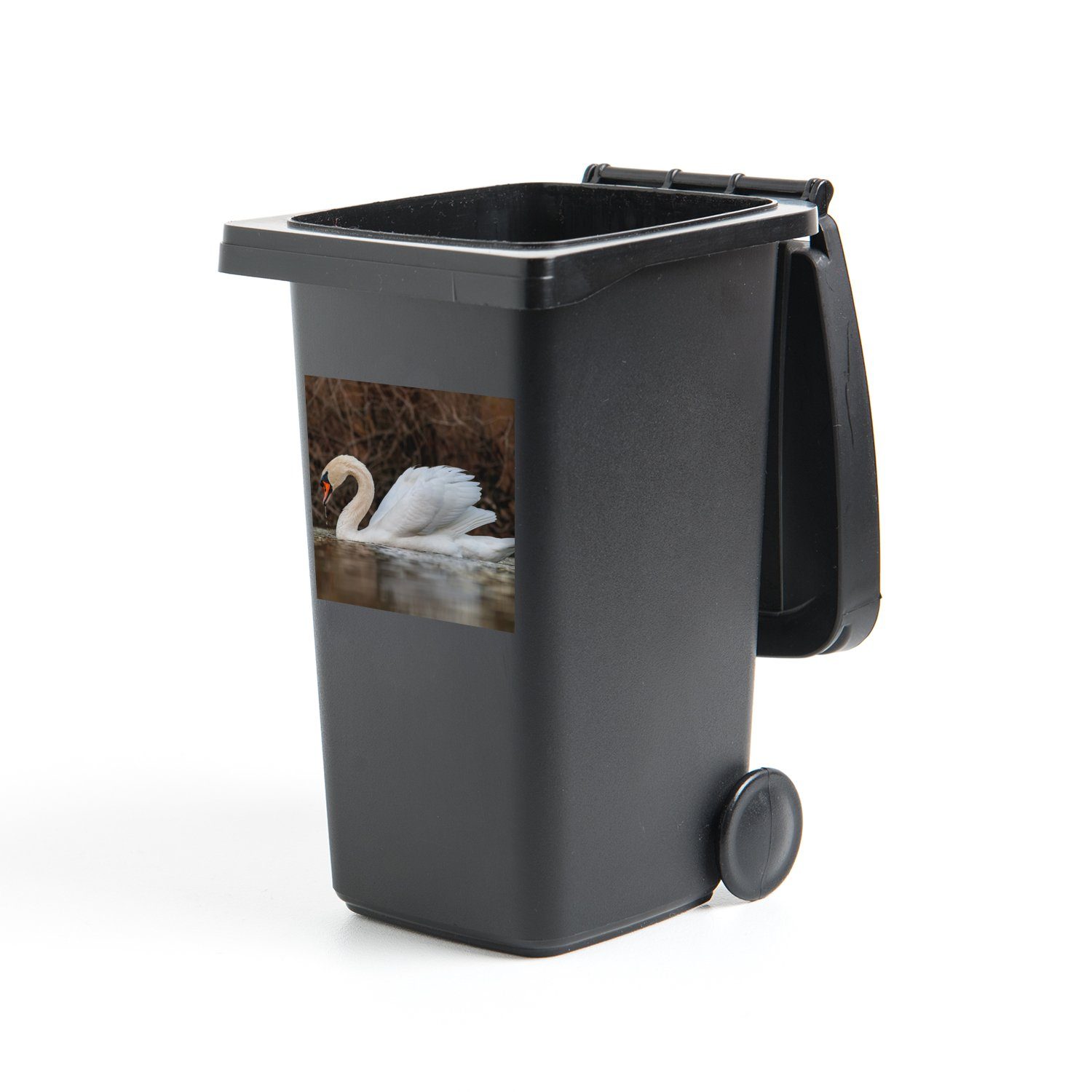 - Container, St), MuchoWow - - Tiere Wandsticker Mülleimer-aufkleber, Vogel Schwan Abfalbehälter (1 Sticker, Wasser Mülltonne,