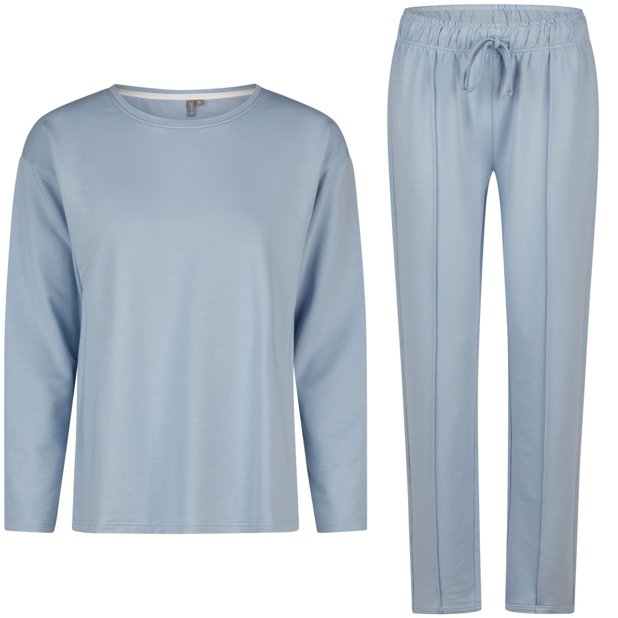 Schlafanzug Damen Hausanzug Loungewear Homewear Set Langarm & Hose – Hellblau