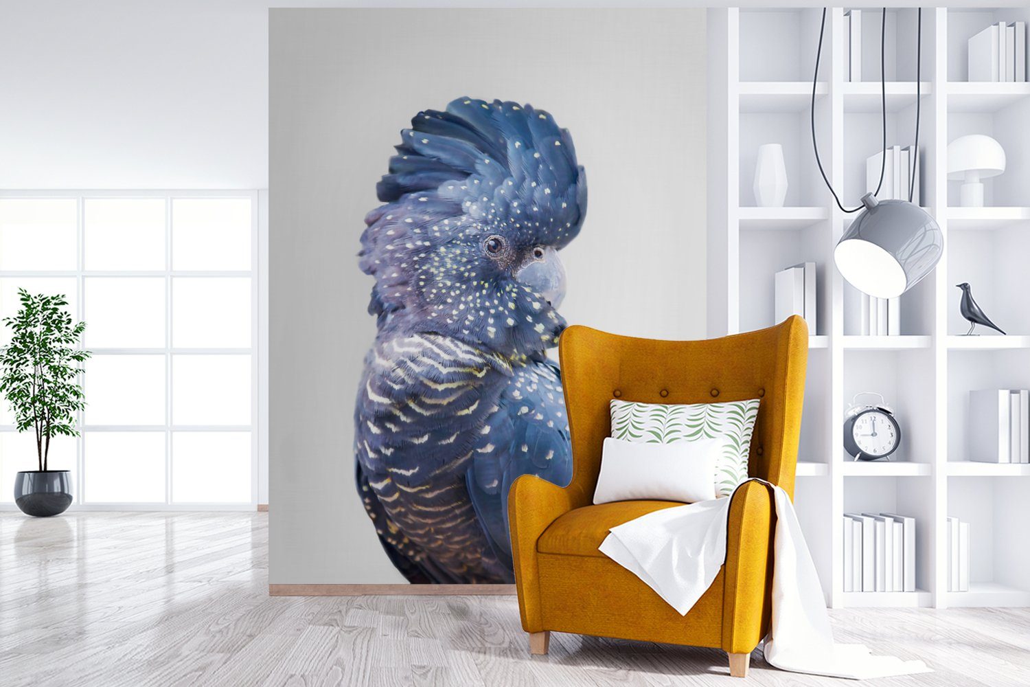 MuchoWow Fototapete Tiere Kakadu bedruckt, Montagefertig Natur, Wandtapete (4 St), Wohnzimmer, - Matt, - Tapete - Blau Vinyl für