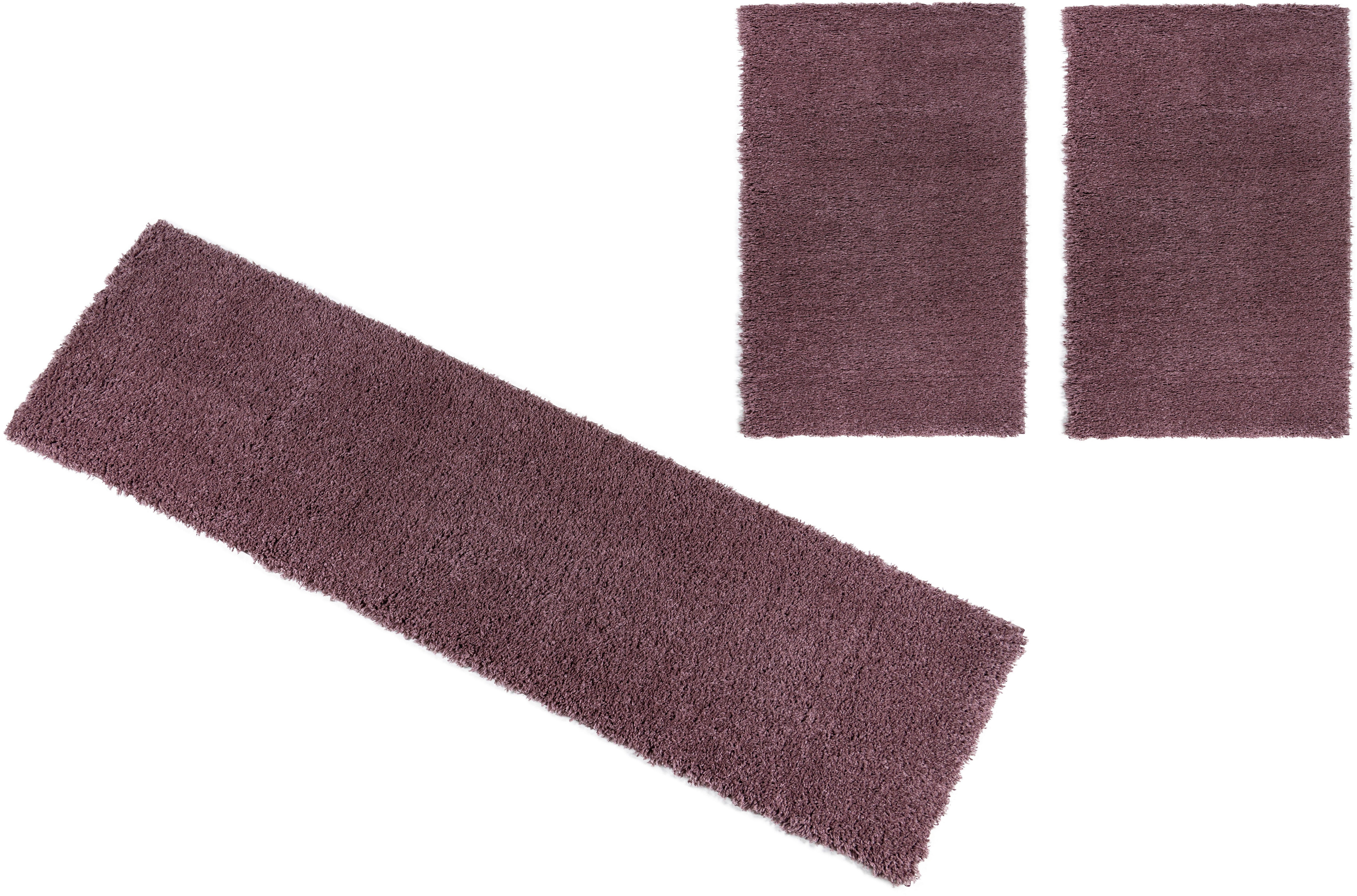 my home Bettumrandung Shaggy 30, Höhe 30 mm, (3-tlg), gewebt, 2- oder 3-teilig, Bettvorleger, Läufer-Set, Uni-Farben