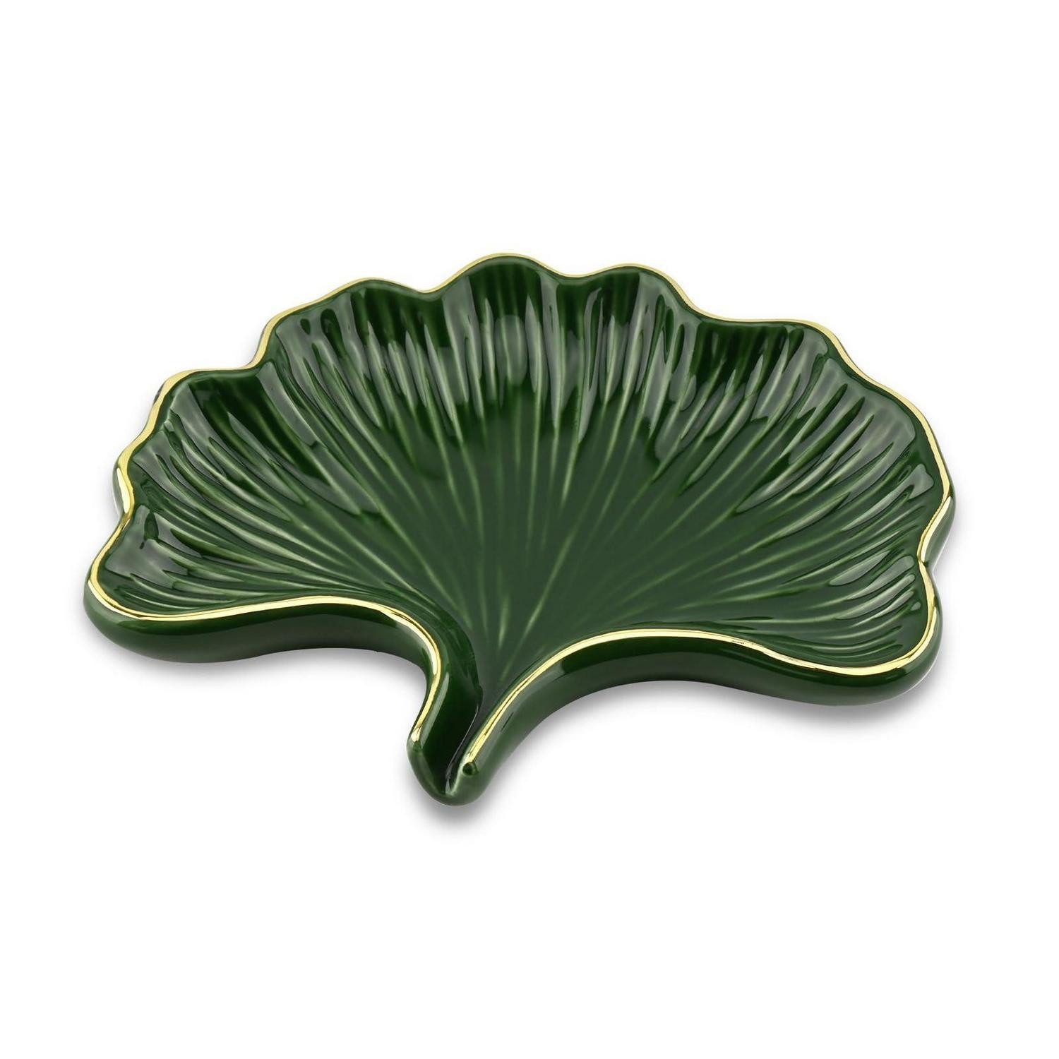 LuxusKollektion Seifenschale Seifenschale Ginkgo Keramik Grün, Breite: 11 cm, 1-St.