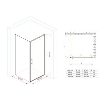 doporro Eckdusche Eck-Duschkabine ESG-Glas Klarglas Nano-Beschichtung Ravenna36k, BxT: 80x100 cm, Einscheibensicherheitsglas