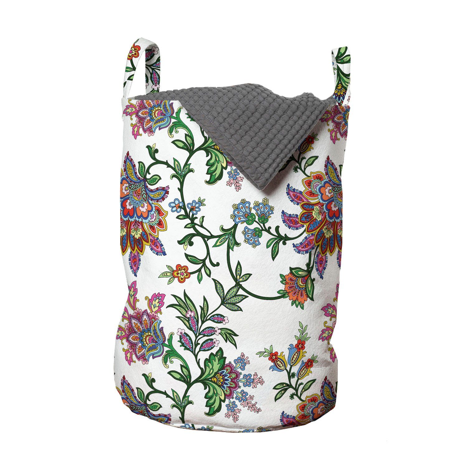Abakuhaus Wäschesäckchen Wäschekorb mit Griffen Kordelzugverschluss für Waschsalons, Blume Vintage Blumenverzierungen