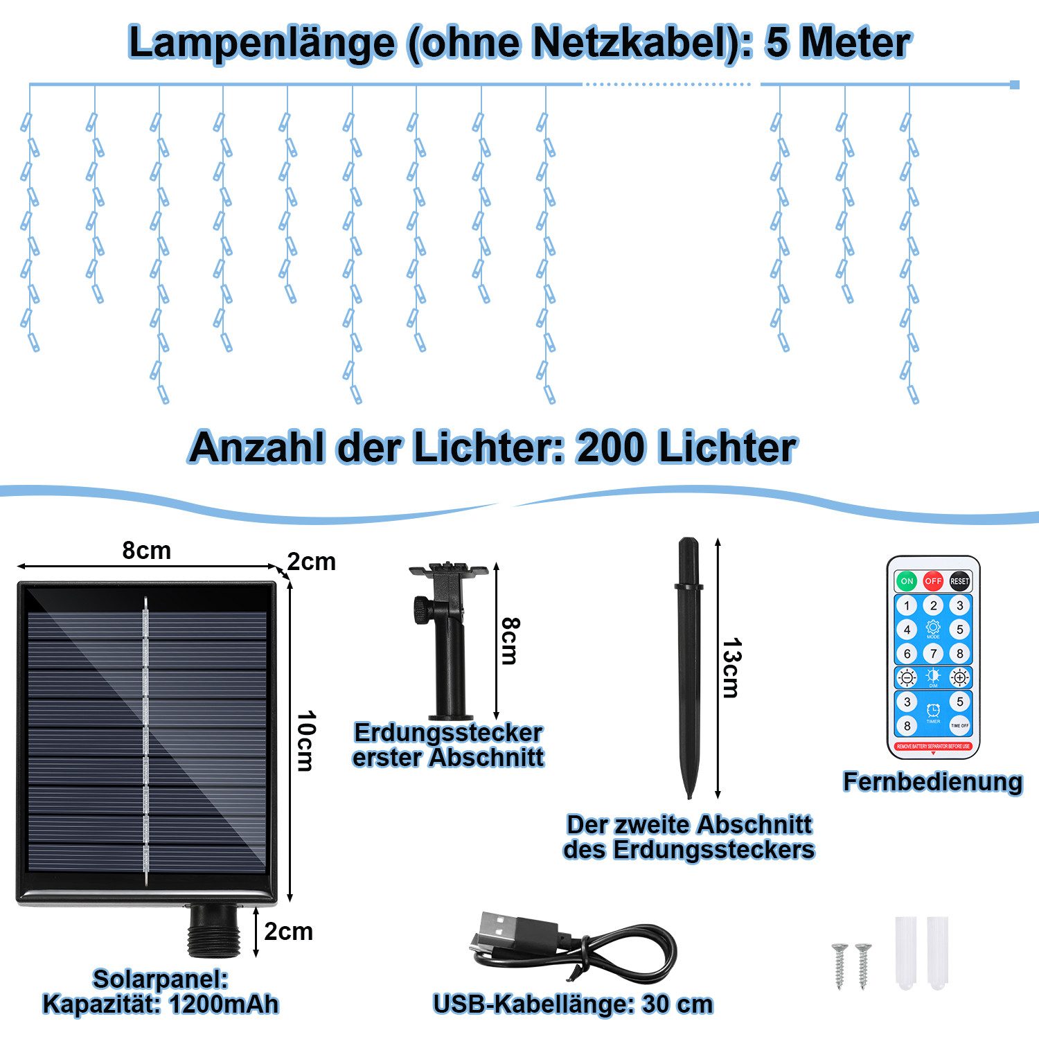 Clanmacy LED-Lichterkette 5M 200LEDs Solar LED Eisregen Lichterkette Außen günstig online kaufen