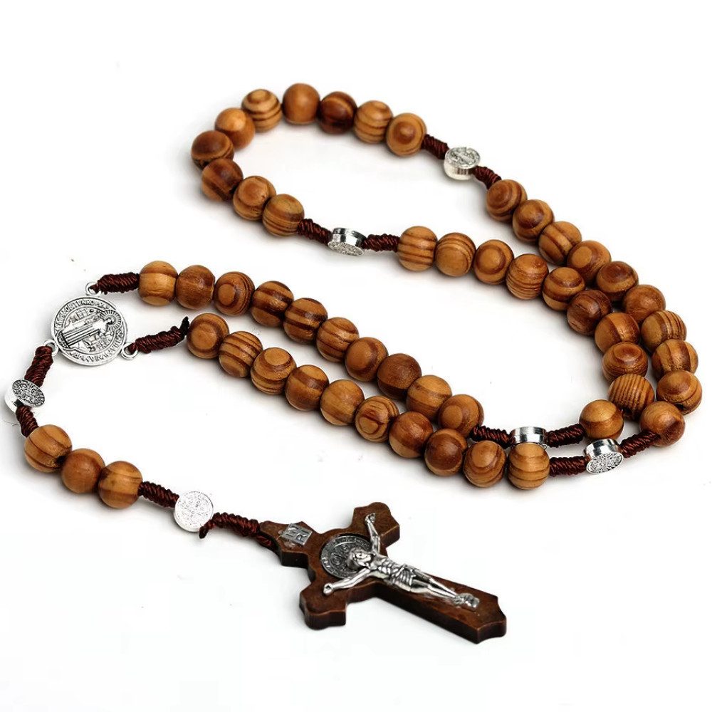 Kreuzkette Rosenkranz aus Holz mit Kreuz – 44 cm Gebetskette