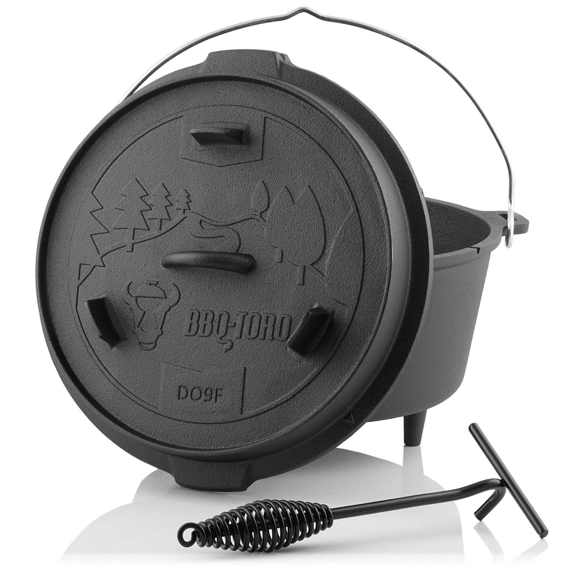BBQ-Toro Grilltopf BBQ-Toro Dutch Oven DO9F, 9,0 L Forest Gusseisen Kochtopf, Gusstopf, Gusseisen