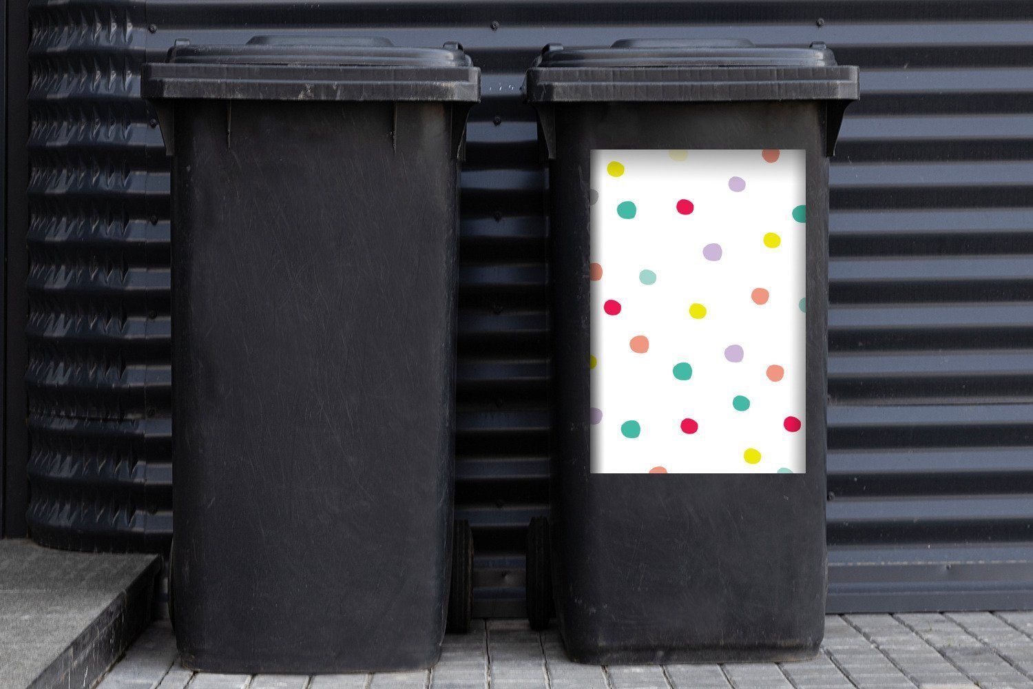 MuchoWow Wandsticker Farbige Abfalbehälter Punkte - Kinder Container, Sticker, Hintergrund Illustration (1 - - Mülltonne, Mülleimer-aufkleber, St)