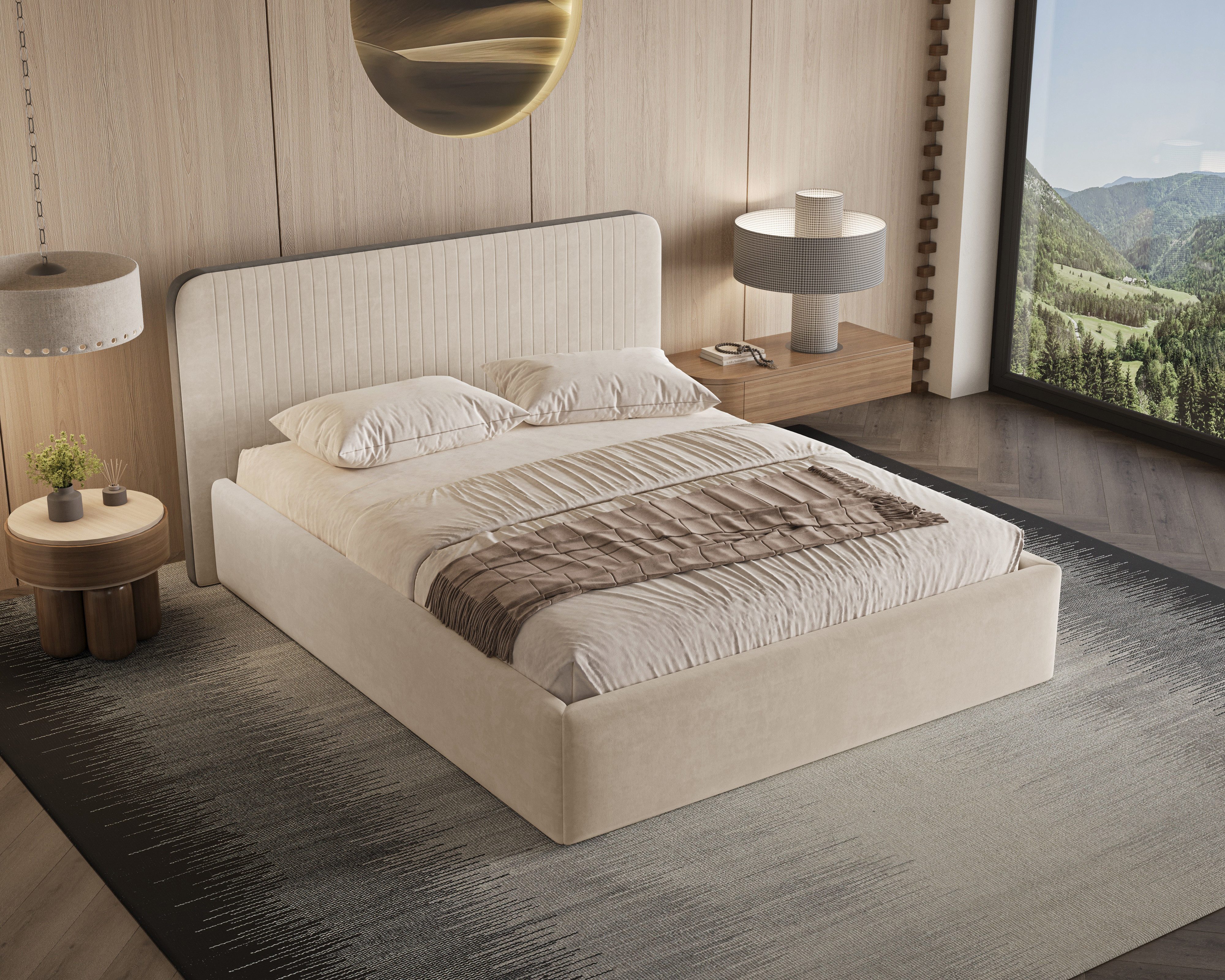 Chilly Möbel Polsterbett Sandy 140x200 – Stilvoll mit integriertem Stauraum, Velvet 08, Beige