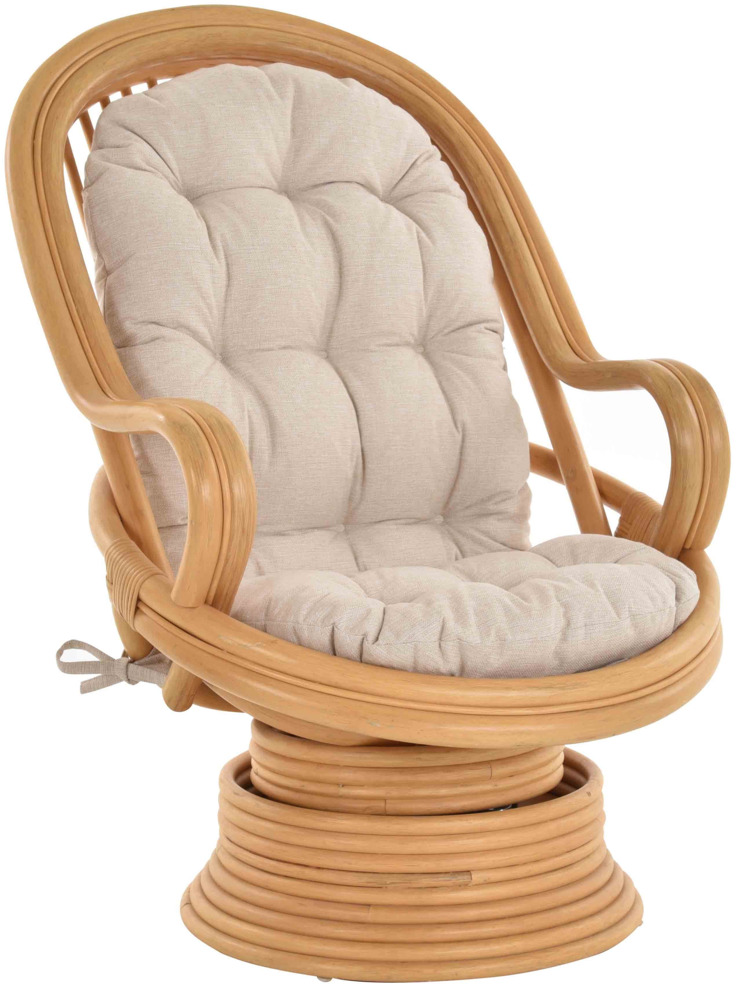 Wippsessel Fernsehsessel, drehbarer Creme Rattan Relaxsessel, Relaxsessel Natur hohe Rückenlehne Home Drehwippsessel Krines