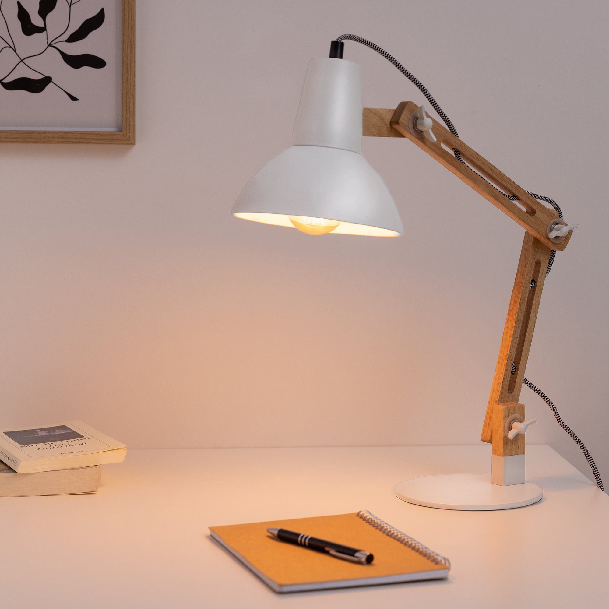Arm Design-Holzschreibtischleuchte verstellbarem Weiß Tischleuchte mit LED Navaris