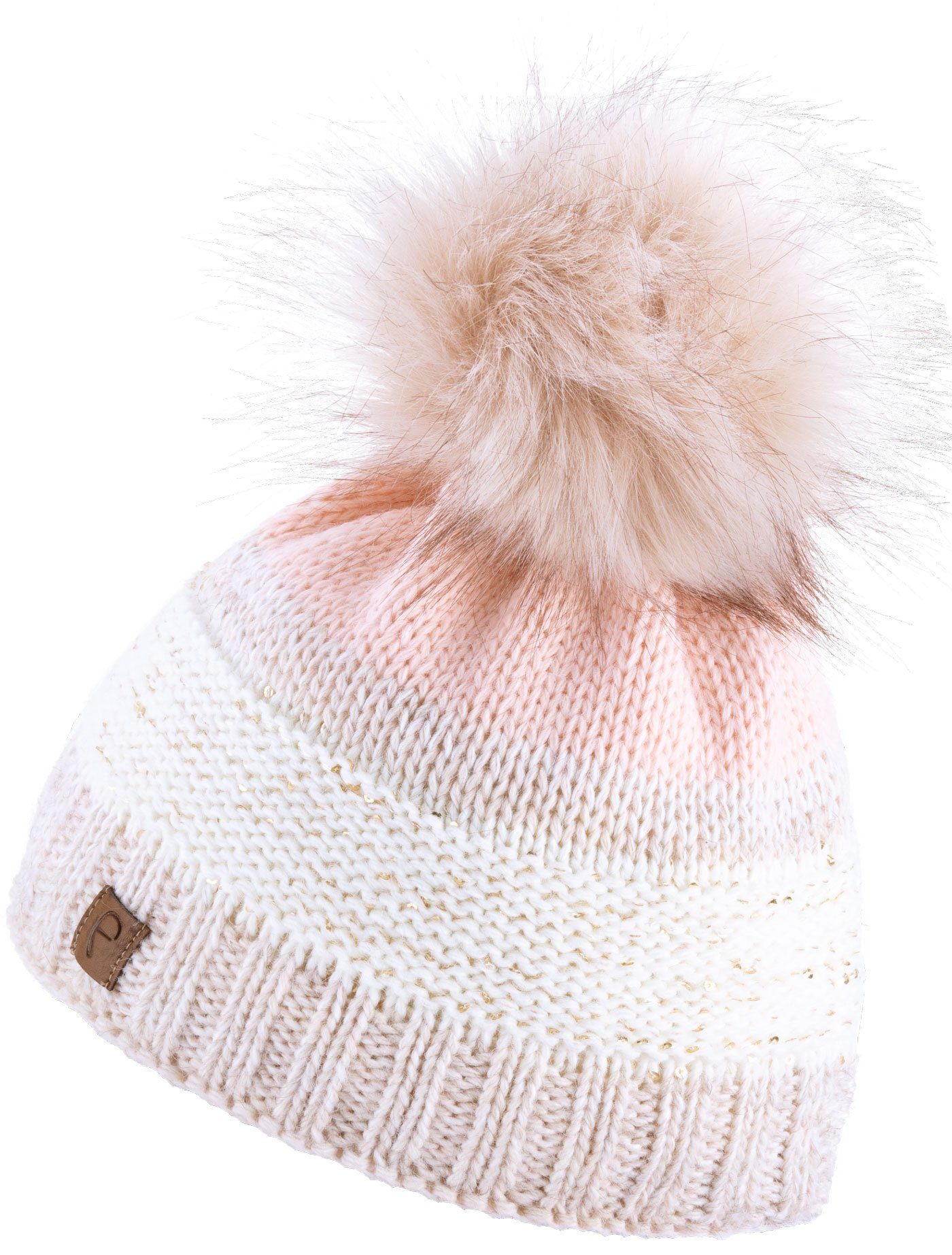 Faera Bommelmütze (1-St) Bommelmütze Wintermütze gefüttert Grobstrick Fleecefutter Beanie