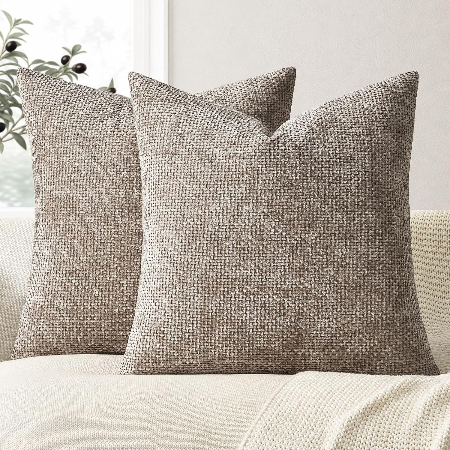 Topfinel Kissenbezug 40x40 Chenille reißverschluss herbst weihnachten dekokissenbezug sofa, (2 Stück), kissenbezüge 40x40 Khaki bettwäsche kopfkissenbezüge pflegeleicht