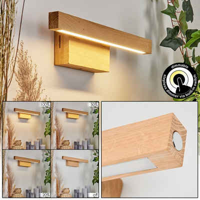 hofstein Wandleuchte moderne Wandlampe aus Holz/Kunststoff in Natur/Weiß, LED fest integriert, 3000 Kelvin, dimmbar über An-/Ausschalter am Gehäuse, 5,3 Watt, 490 Lumen