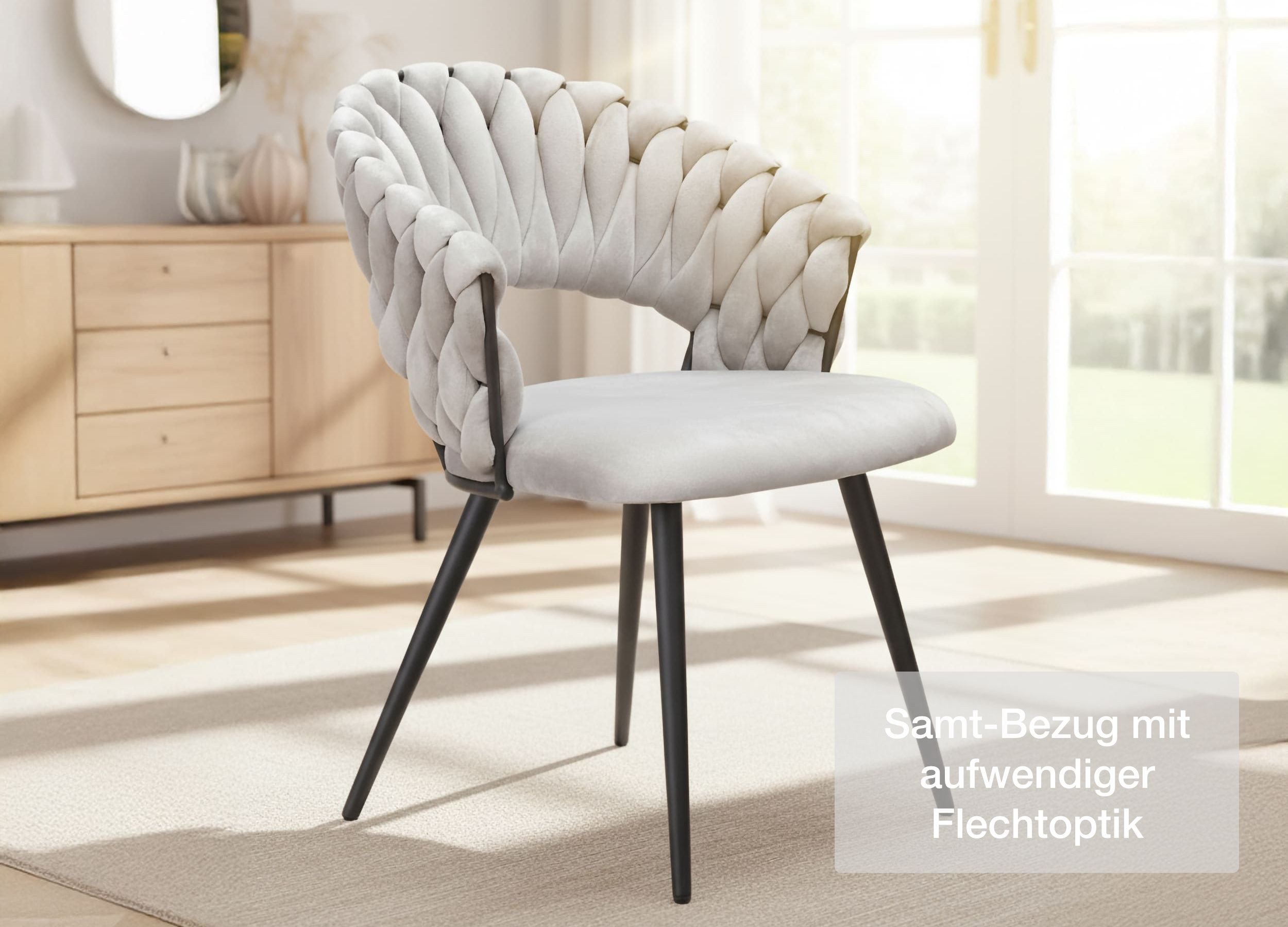 LC Home Esszimmerstuhl »Nancy« Flechtoptik Samt Armlehnstuhl Designerstuhl (Einzelstuhlset, 1 St), Gestell aus Metall