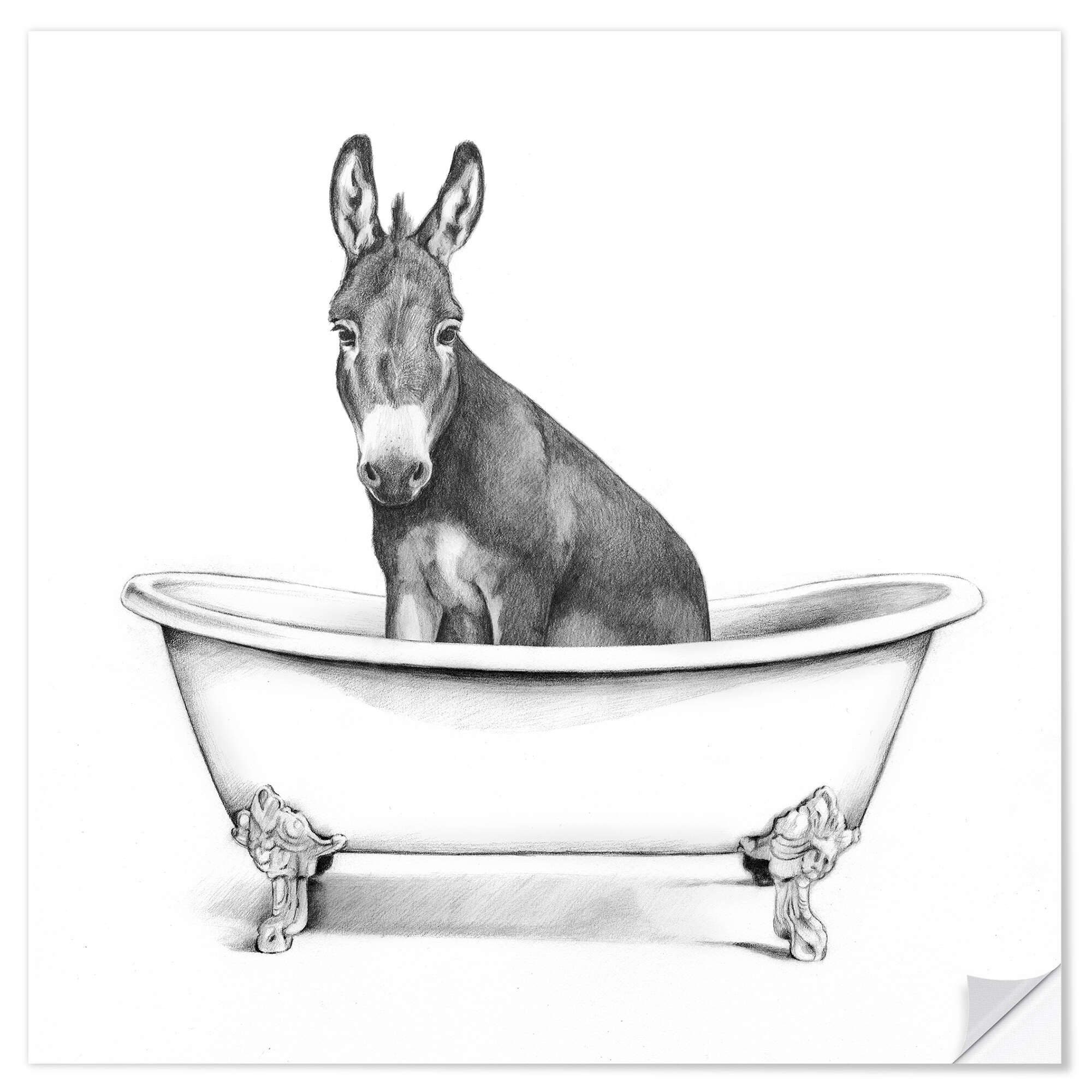 Posterlounge Wandfolie Victoria Borges, Esel in der Wanne, Badezimmer Malerei